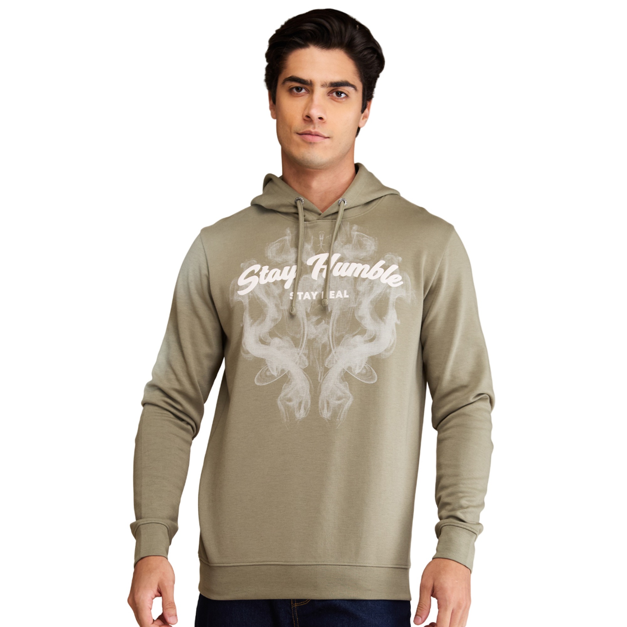 Being Human Men Beige Graphic Hooded Neck Hoody