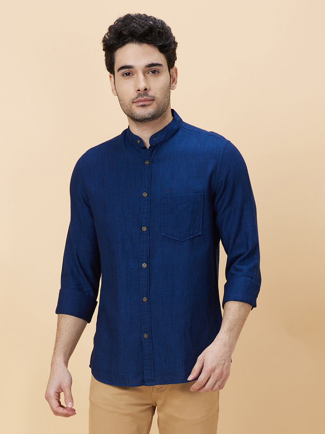 Being Human Men Slim Fit Shirts-Lt.Navy
