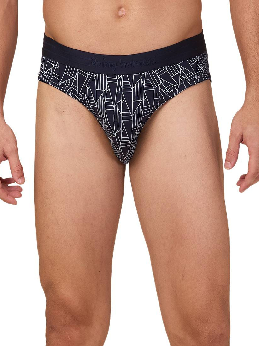 Being Human Men's Navy Prt Mid Rise Brief Underwear