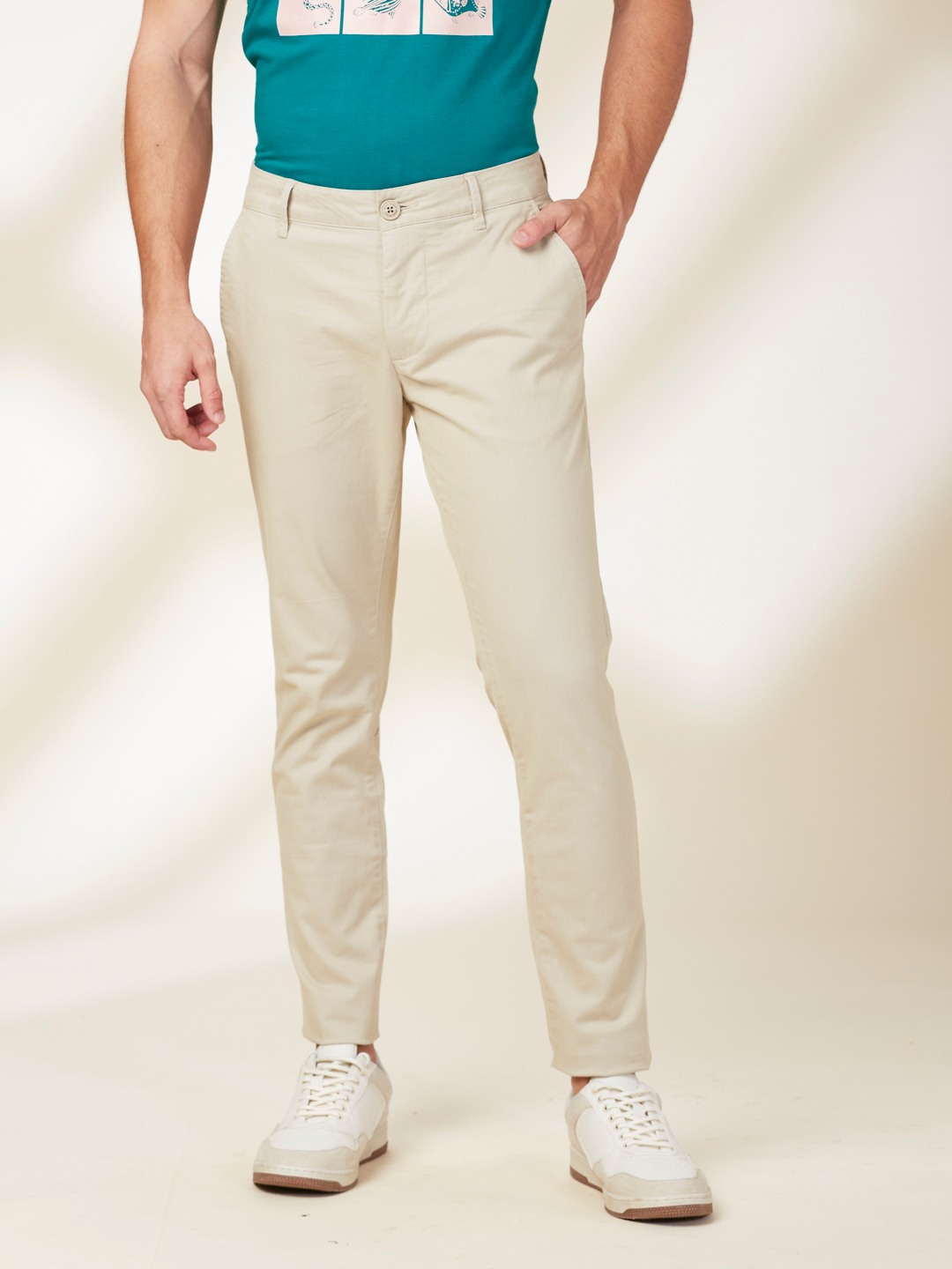 Being Human Men Beige Solid Trouser
