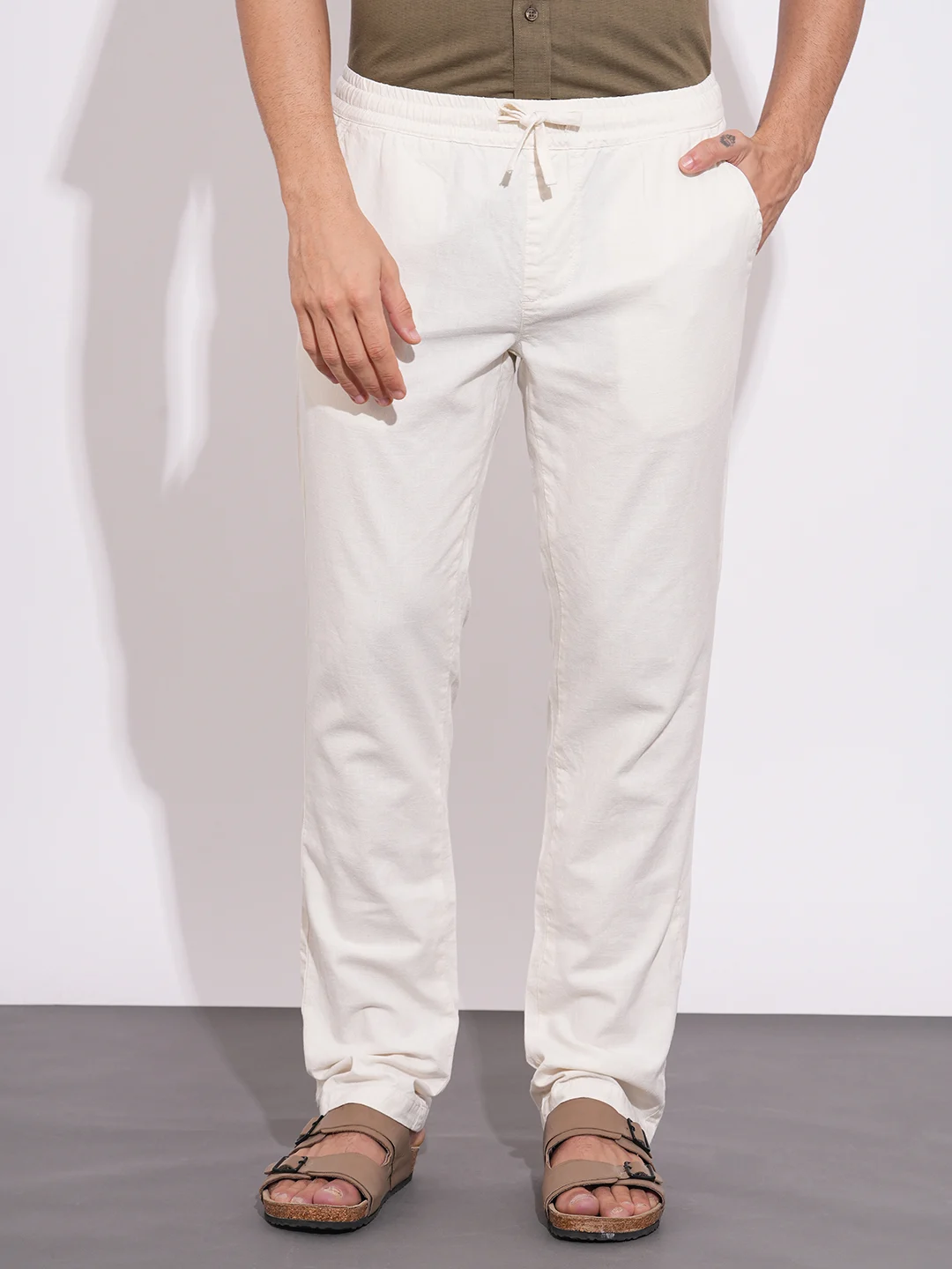 Being Human Mens White Loose Fit Chinos