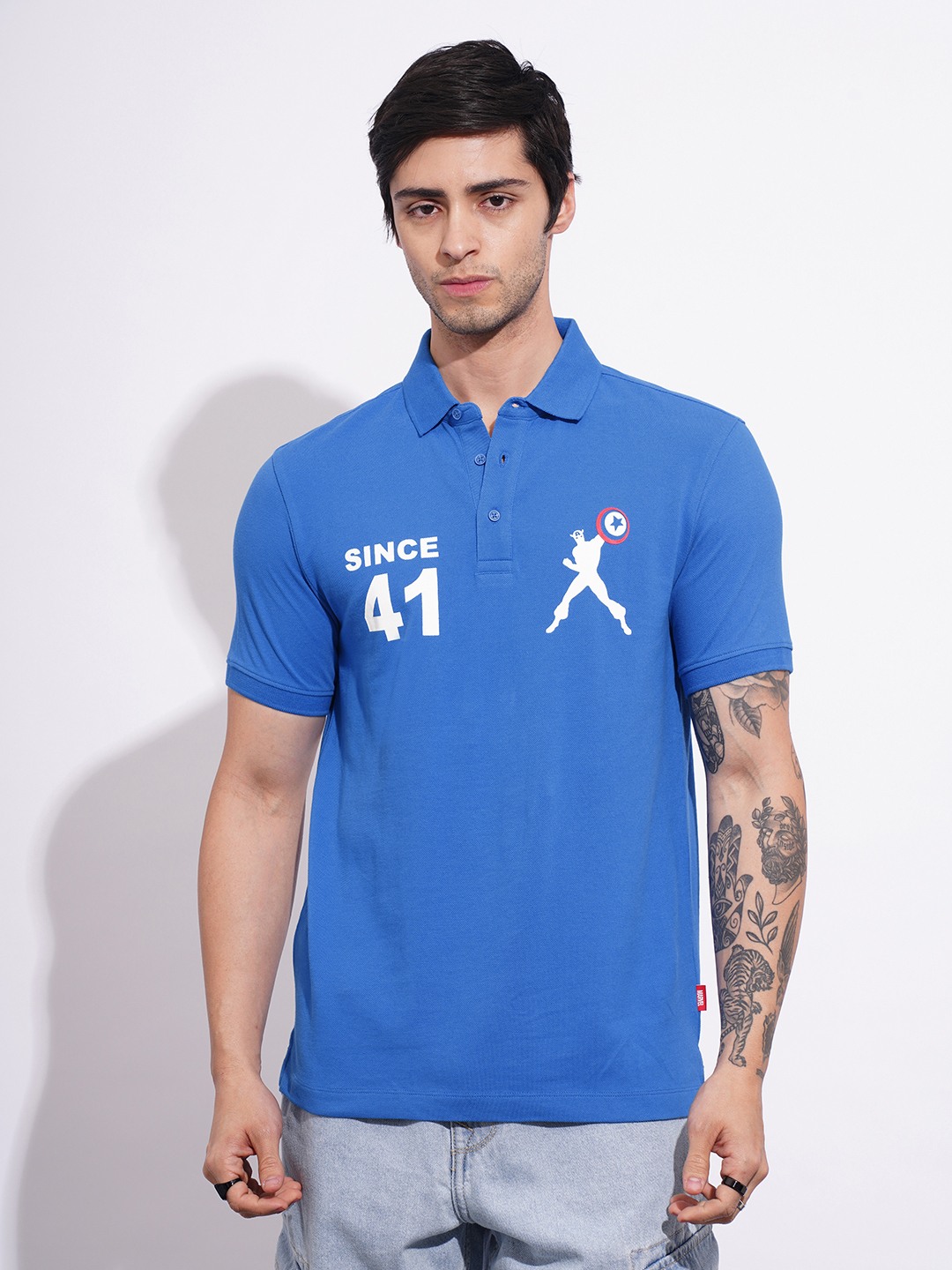 Being Human Men's Blue Captain America Polo T-shirt