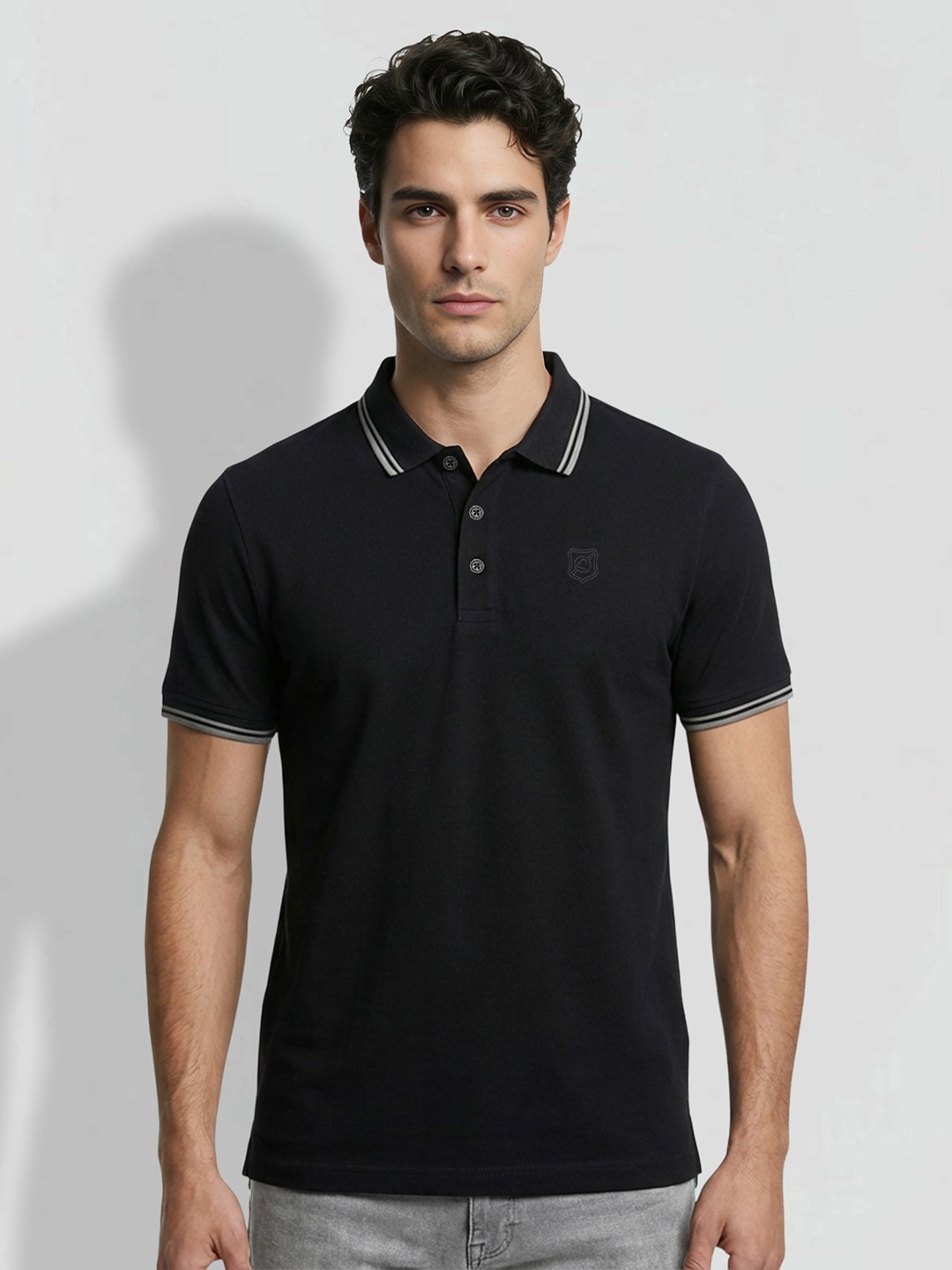 Black Moderno Fit Men's Tipped Polo T-Shirt by Being Human Clothing