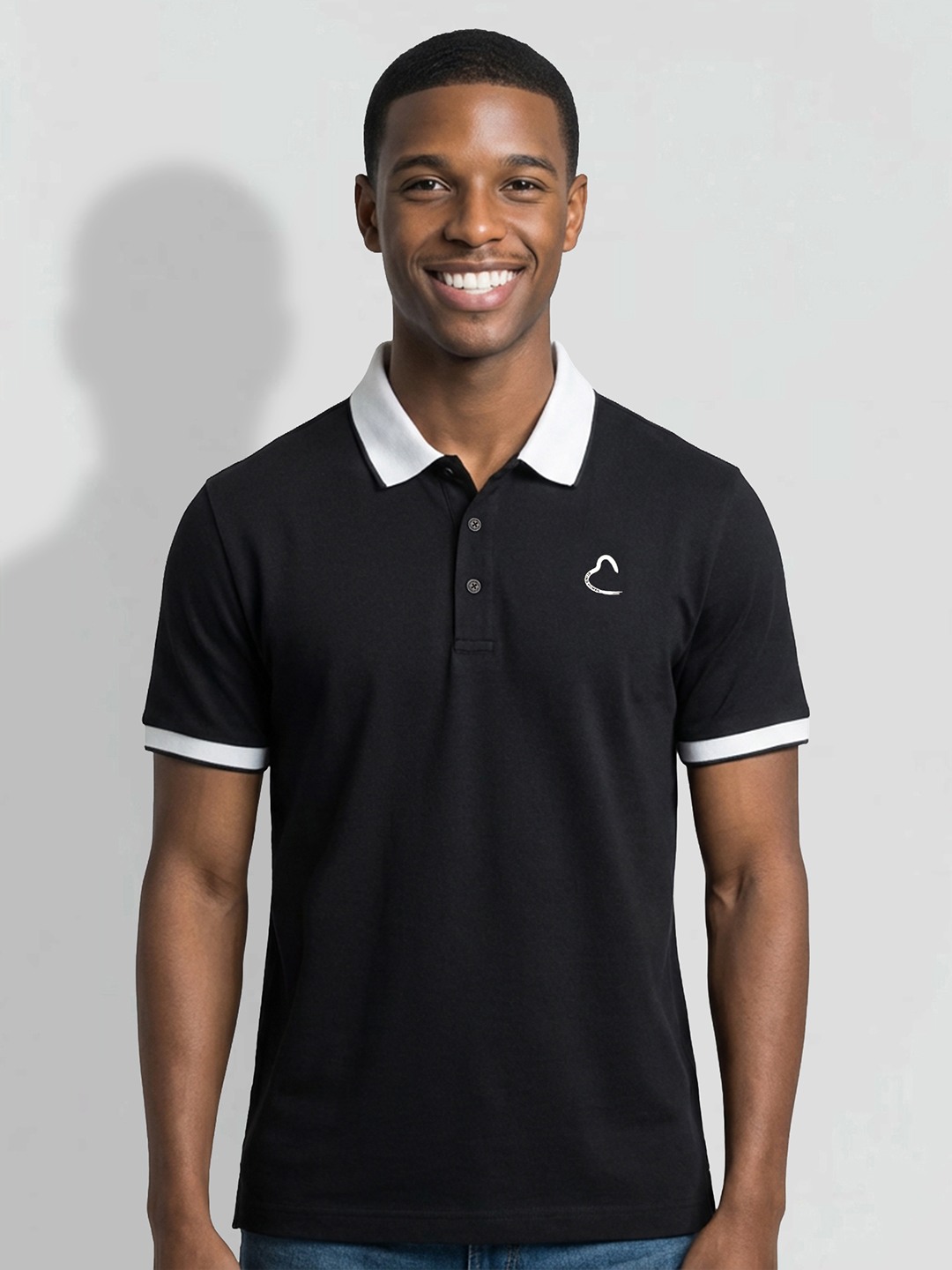 Black Men's Contrast Collar Polo T-Shirt by Being Human Clothing