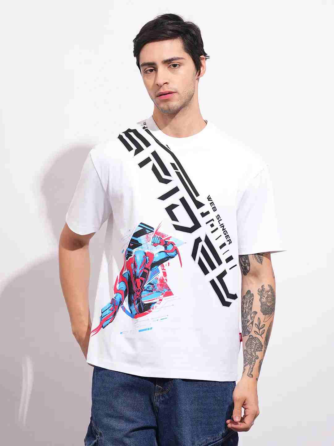 Being Human Men's White Spiderman Crew Neck T-shirt
