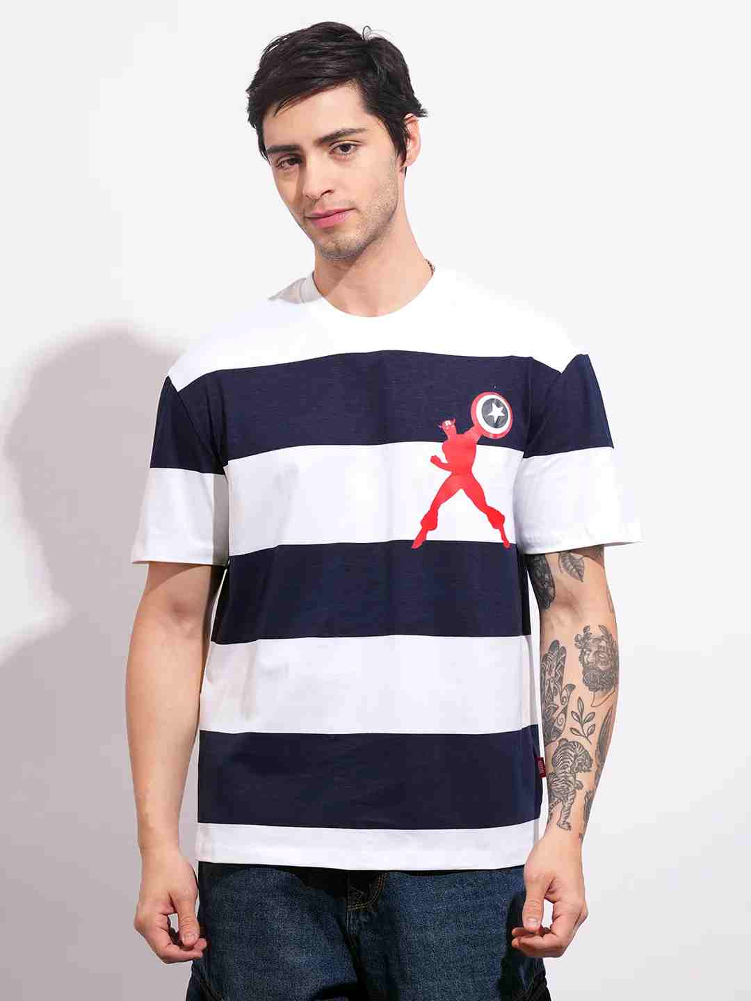 Being Human Men's Navy Captain America Crew Neck T-shirt