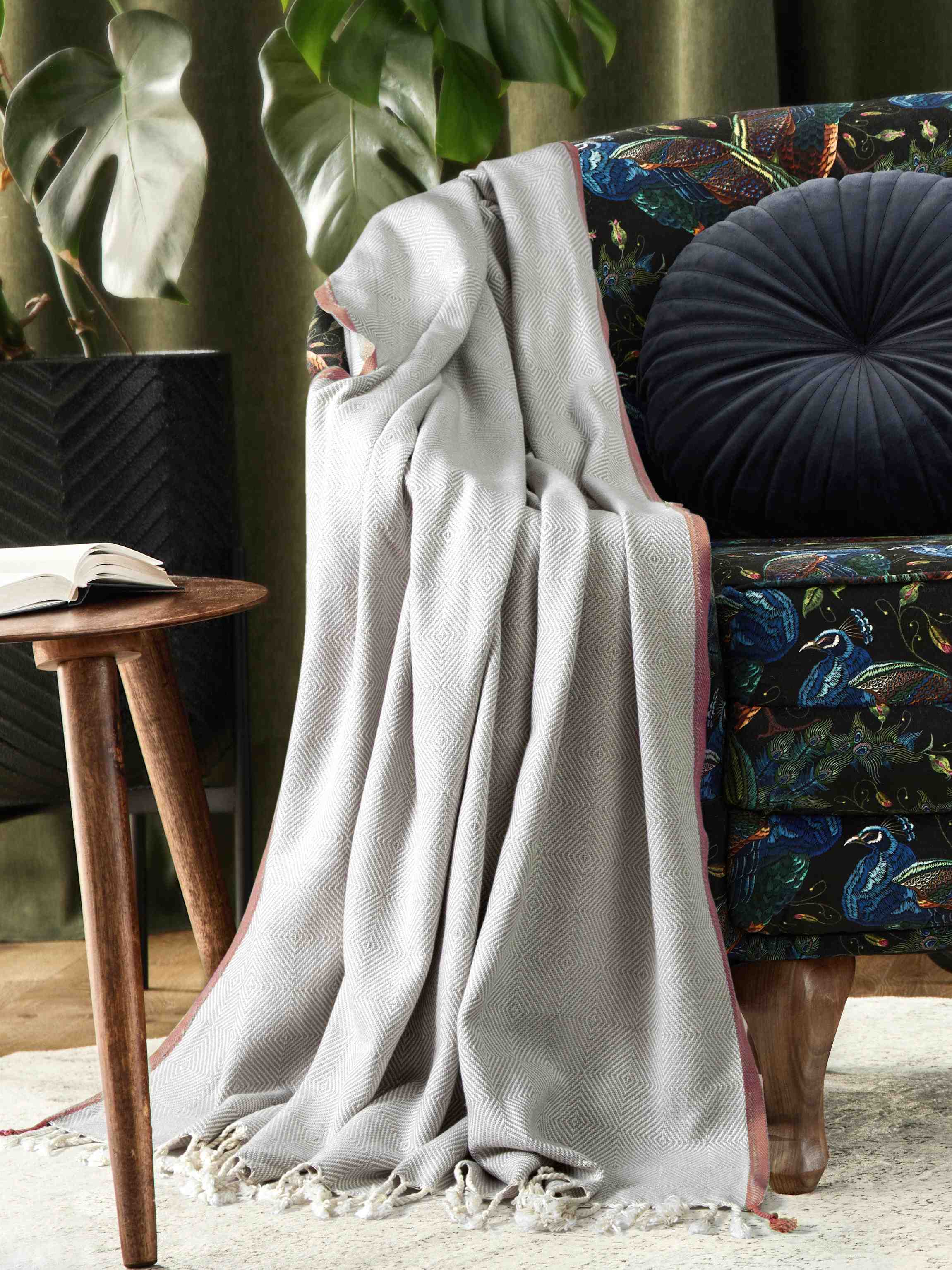 Bellagio Cotton Cashmere Blend Bed Throw (127cm x 152cm) Border Peach Color
