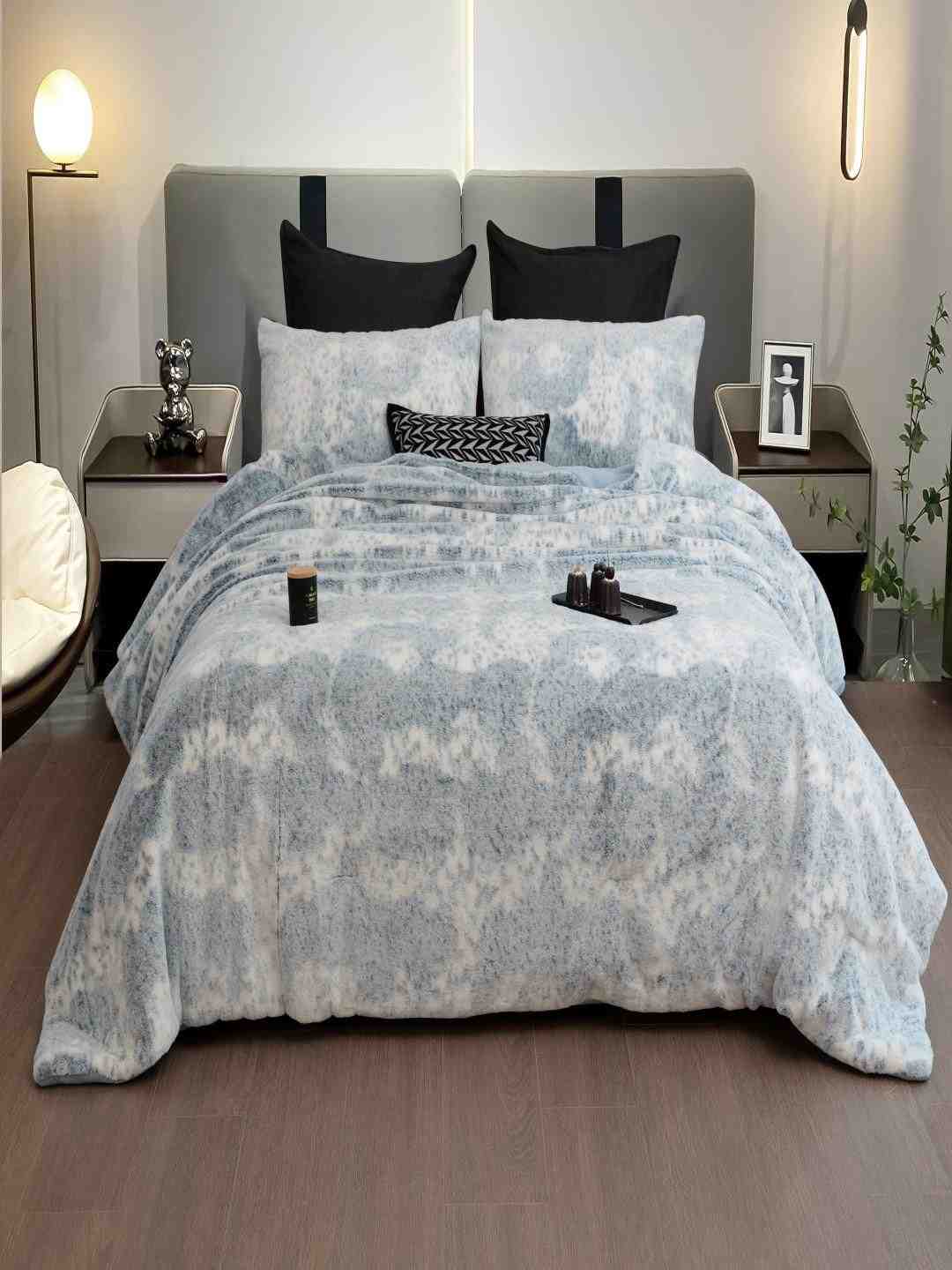 New Blue Fur Winter 3Pcs Comforter set