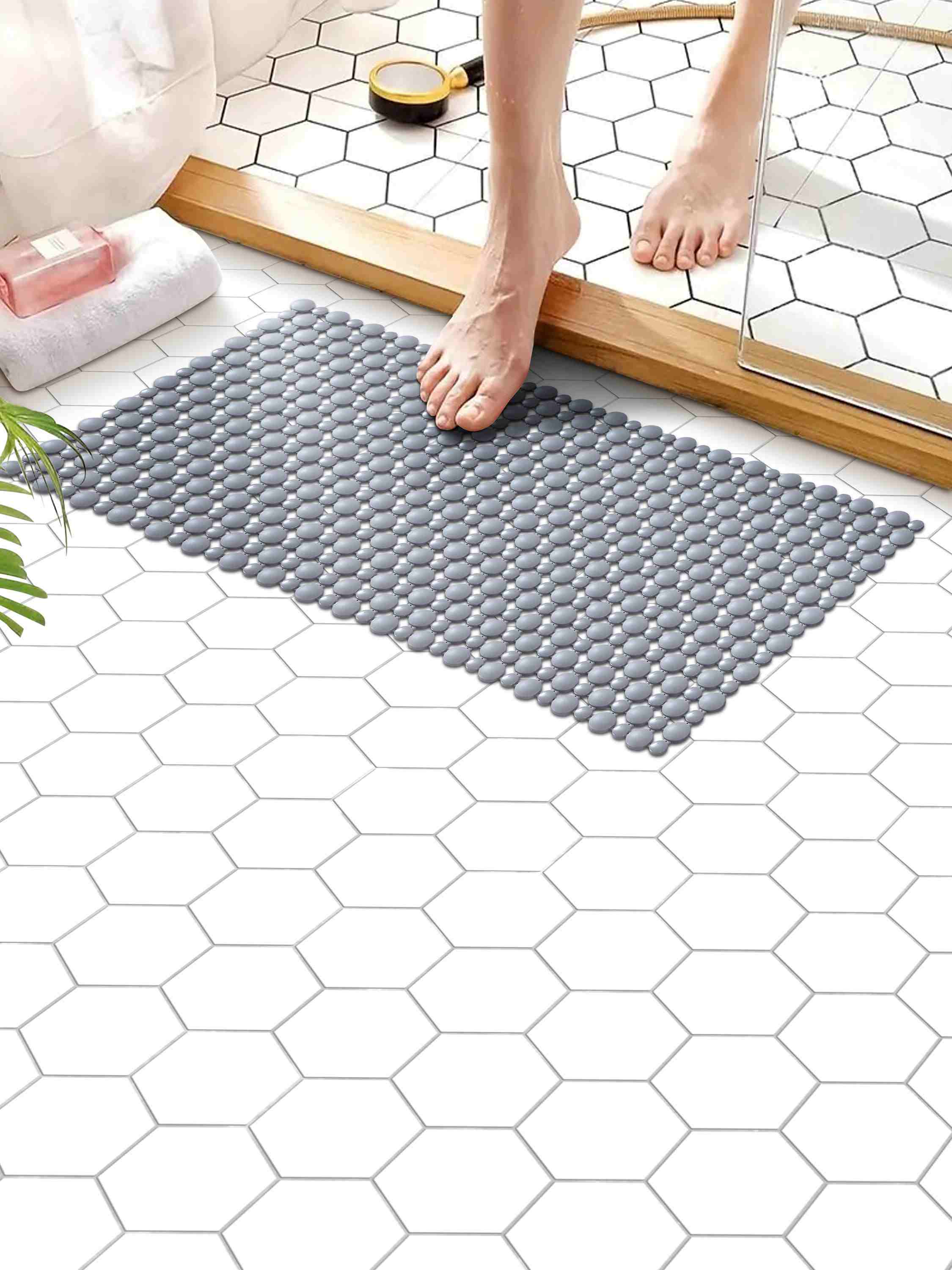 PVC Grey Shower Mat(39cmx83cm)