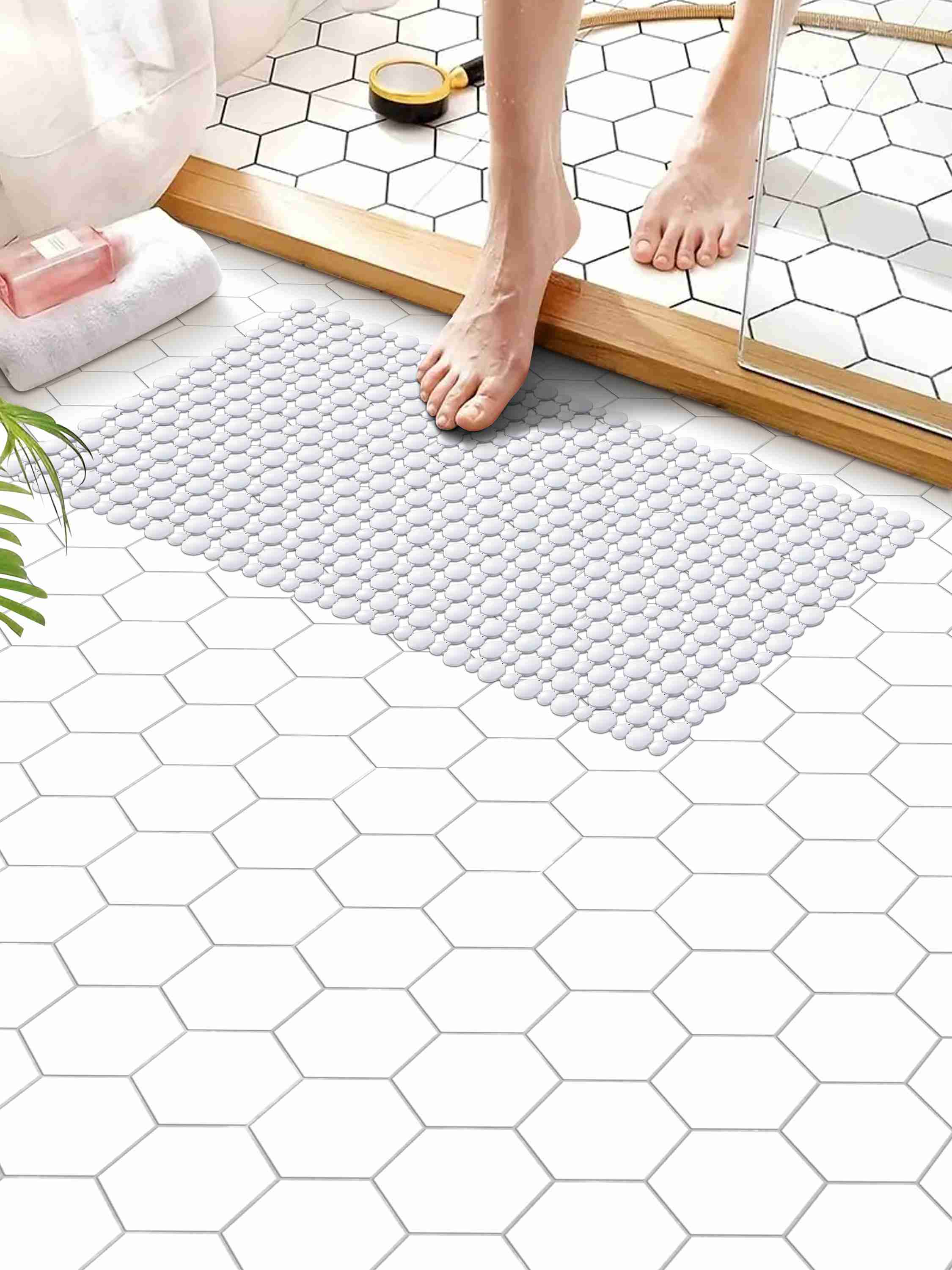 PVC White Shower Mat(39cmx83cm)