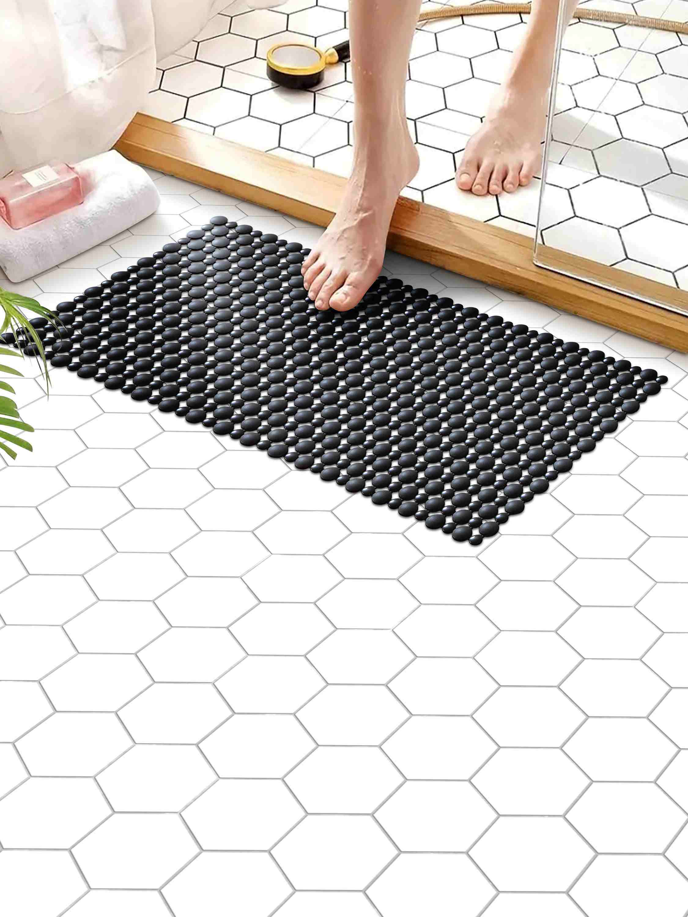 PVC Black Shower Mat(39cmx83cm)