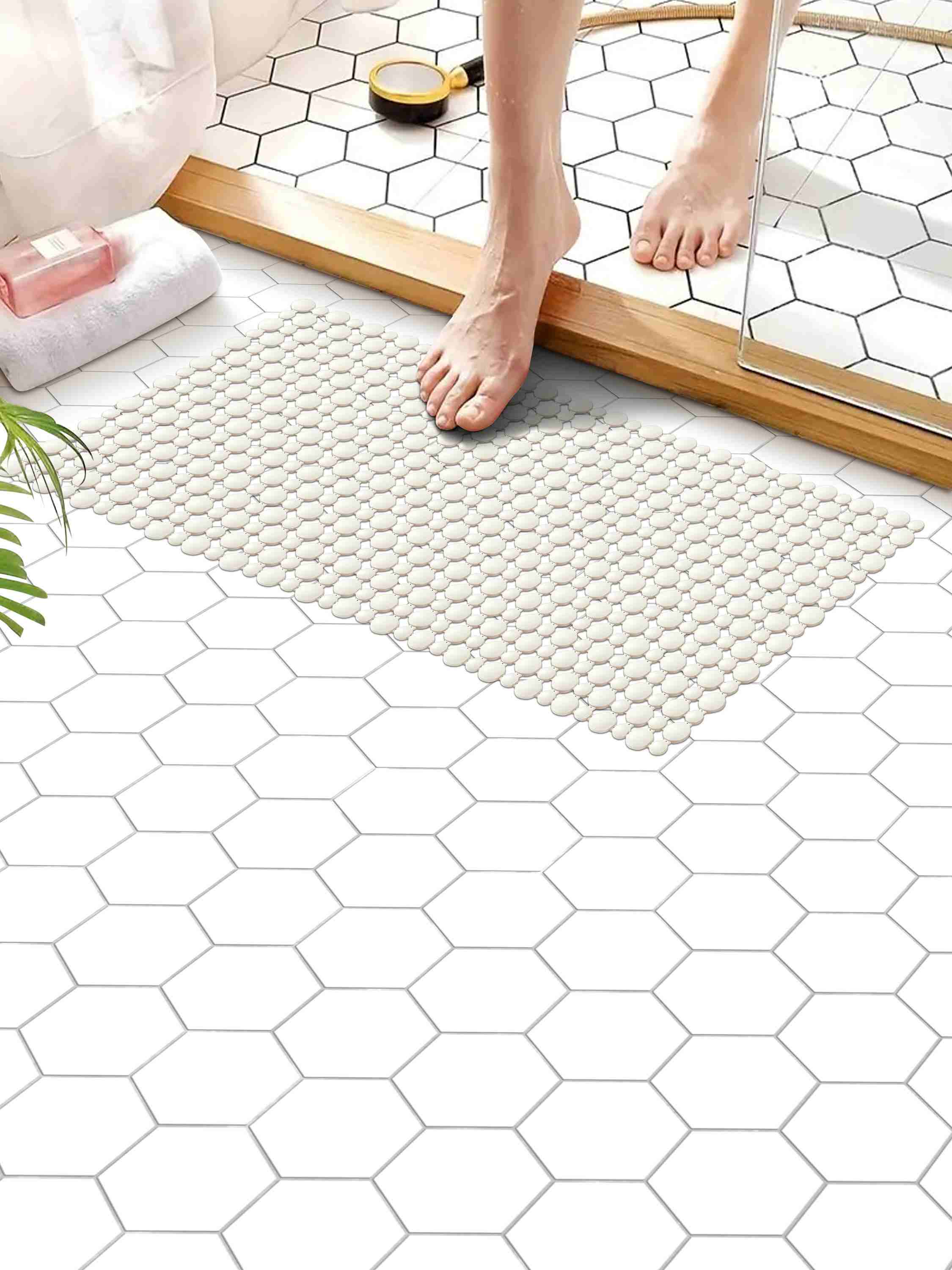 PVC Off White Shower Mat(39cmx83cm)