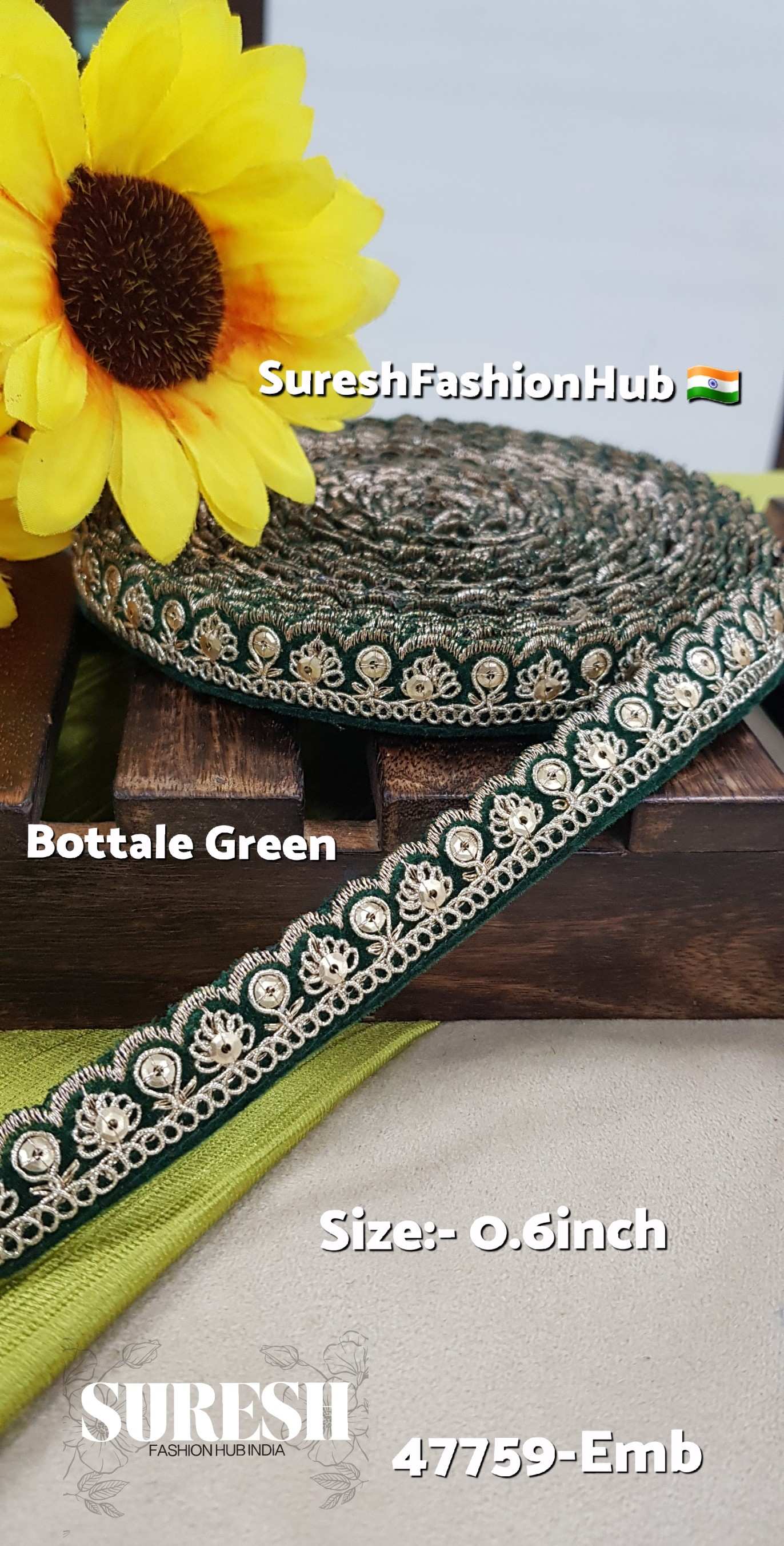 Velvet Royal Glint Scallop Lace – Bottle Green