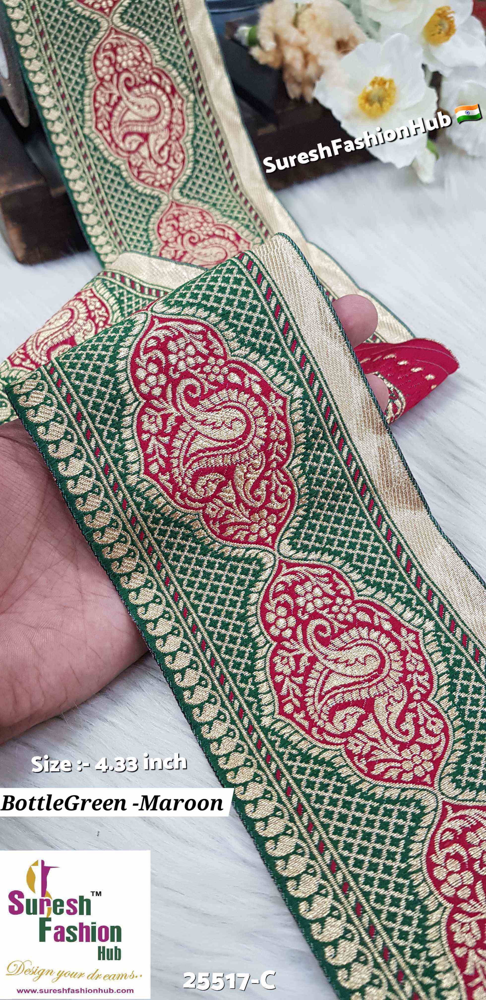Bottle Green-Maroon Keri Floral Banarasi Lace