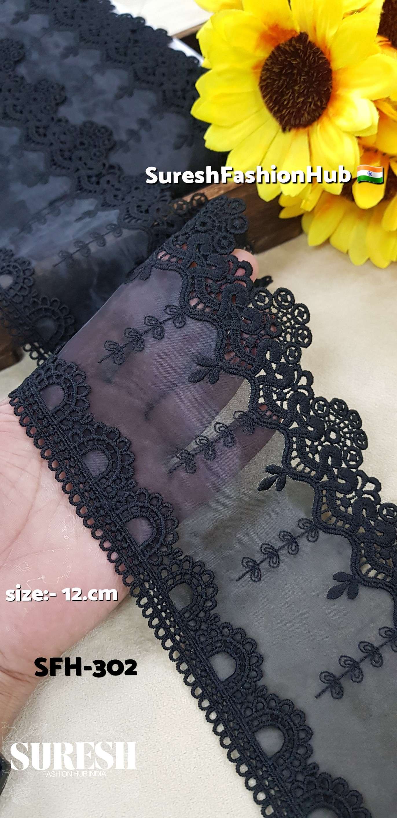 Shadow Bloom Dual Scallop Lace – Black SFH-302