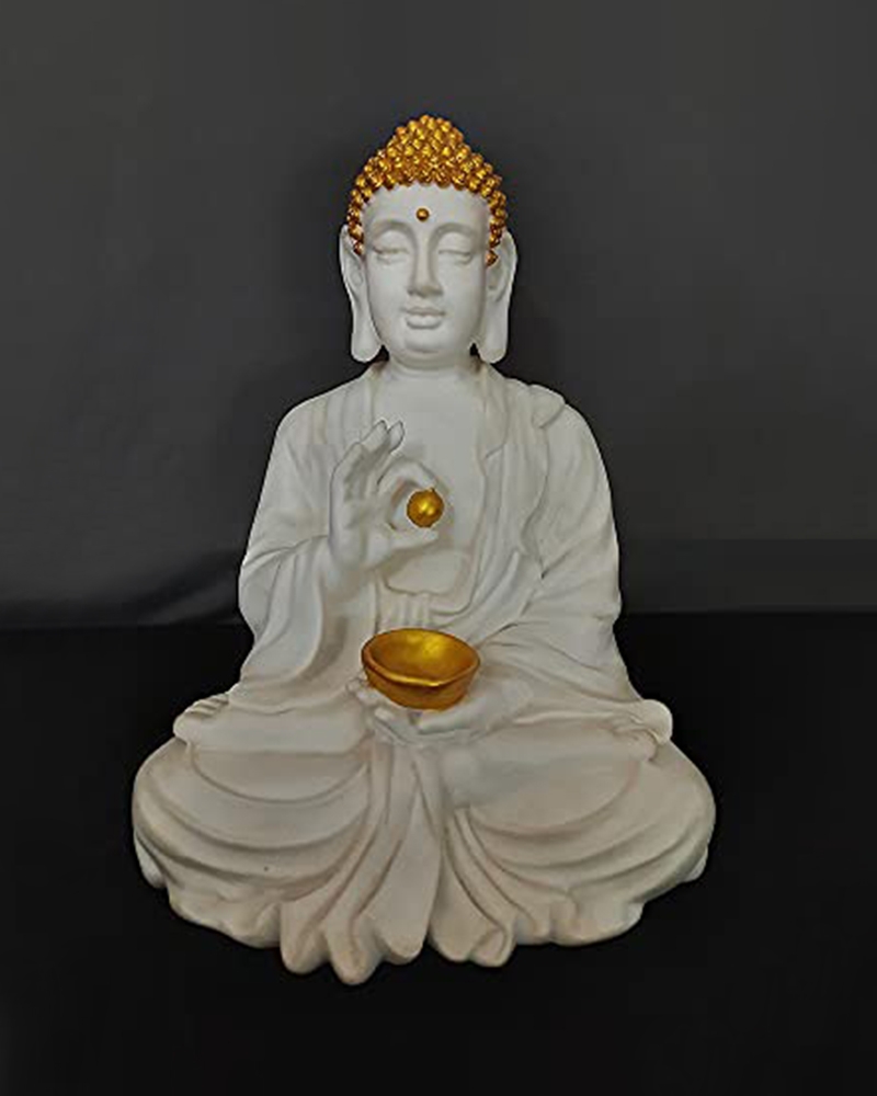 Order Happiness | Order Happiness Beautiful Designer White & Gold Buddha Figurine Table Top For Home Decor 0