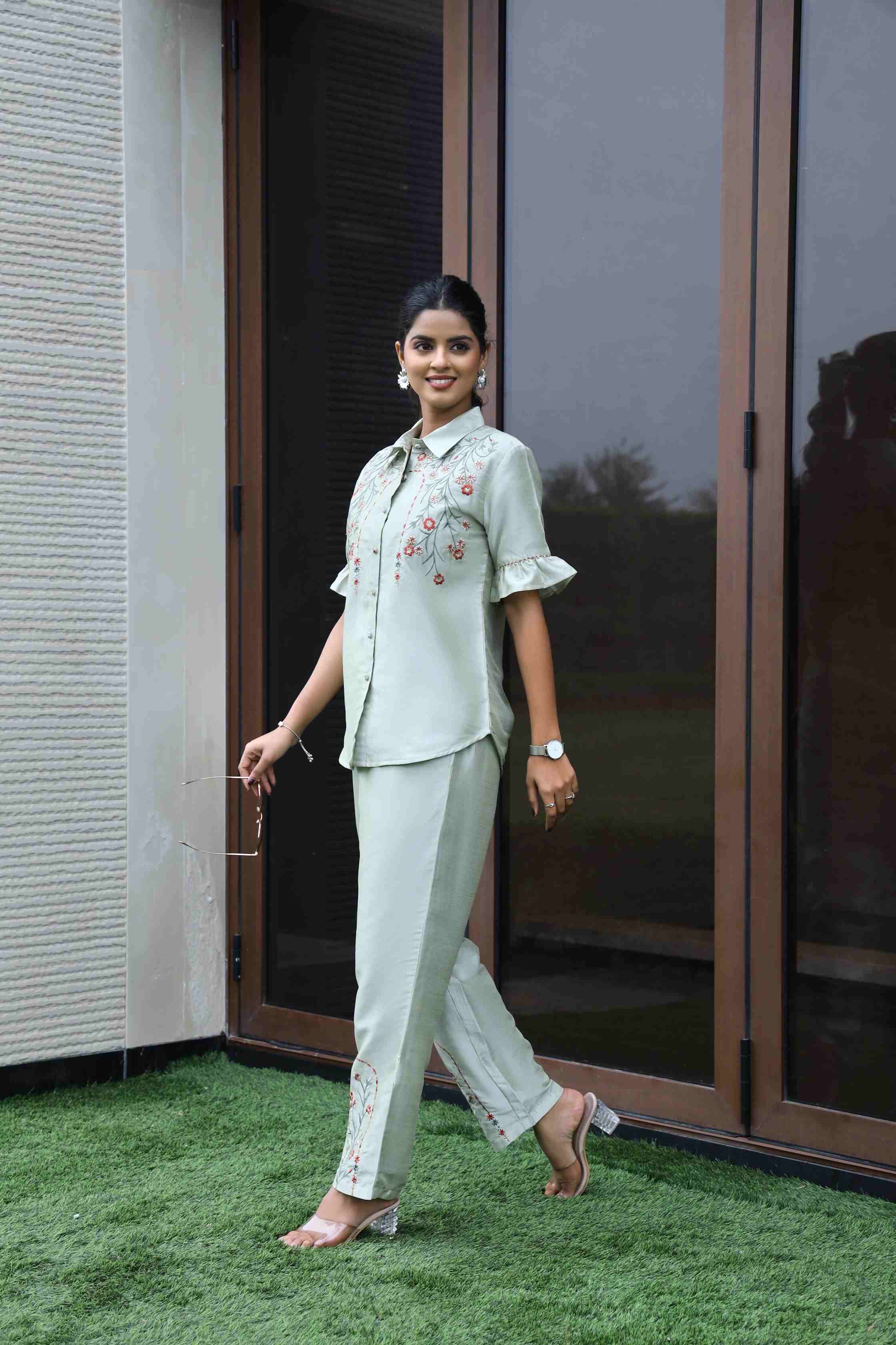WOMEN'S SILK ELEGANT EMBROIDERED CO-ORD SET