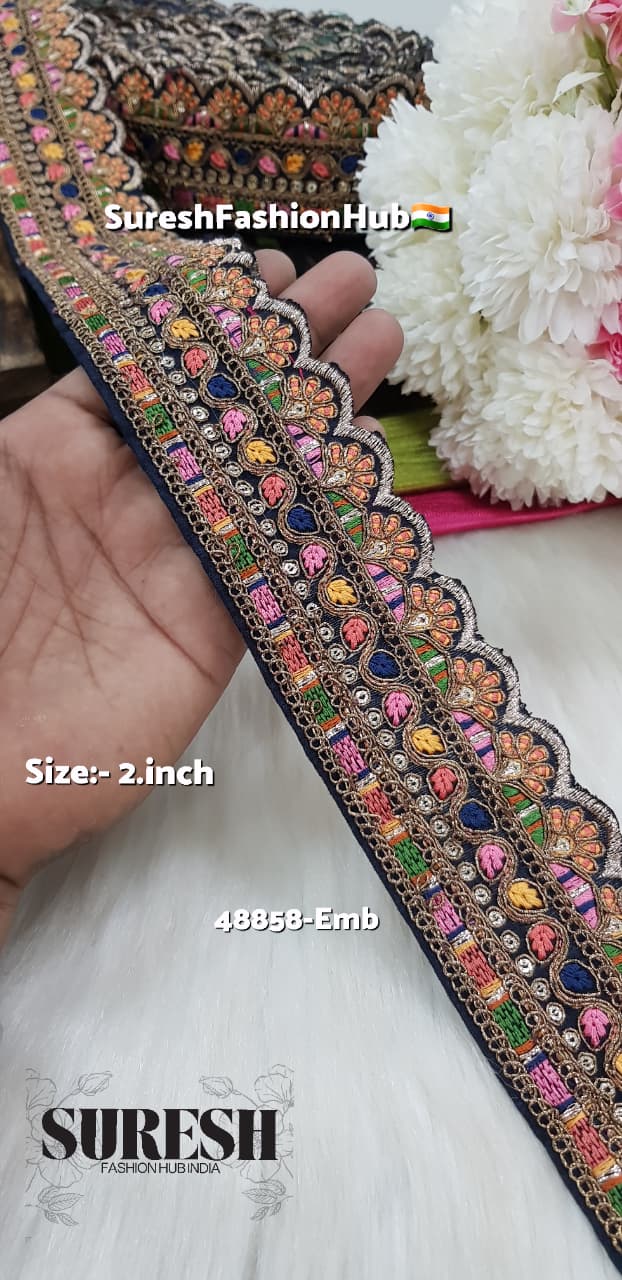 Navy Royal Scallop Dori Embroidery Lace – 48858-Emb