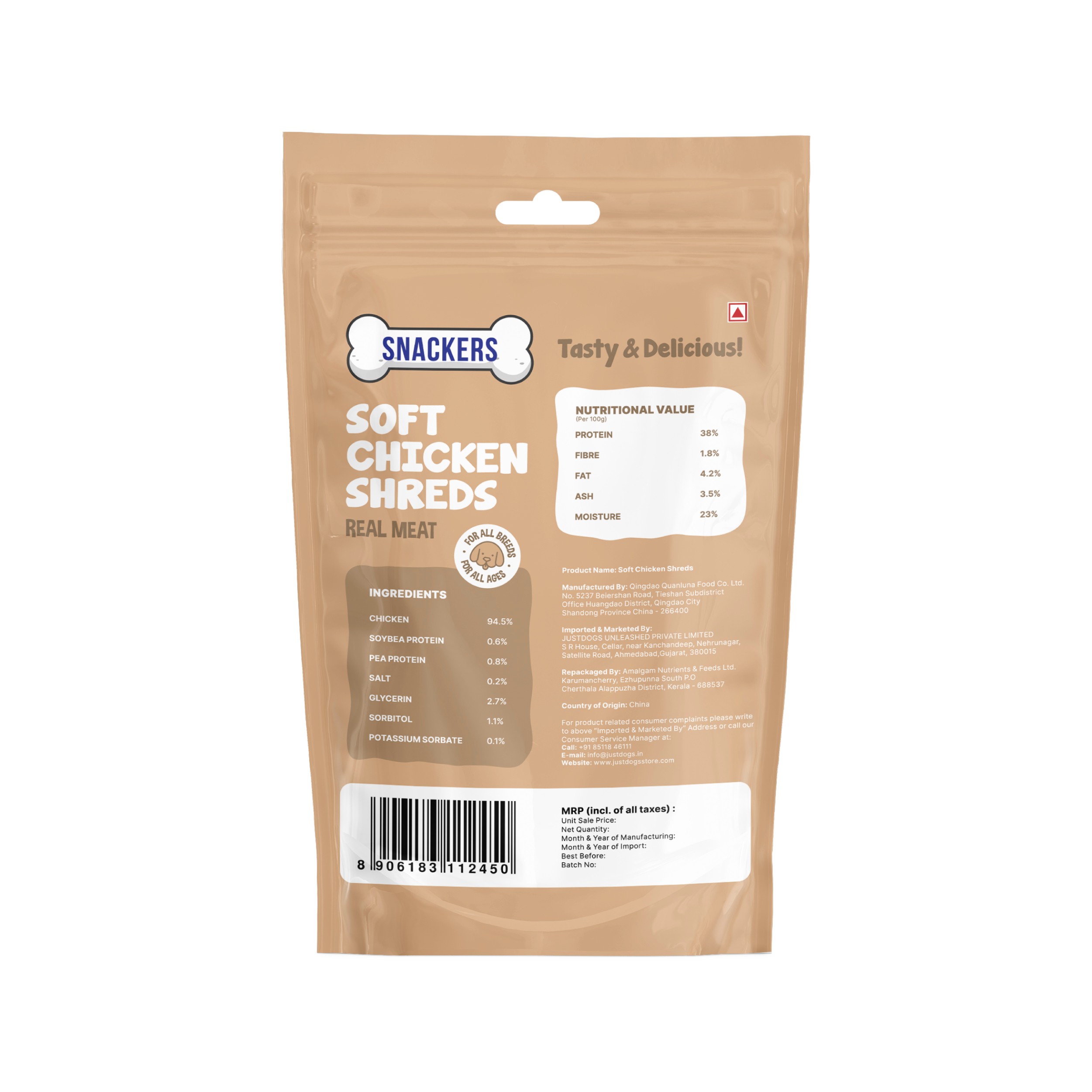 Snackers Soft Chicken Shreds Dog Treats 70g CL