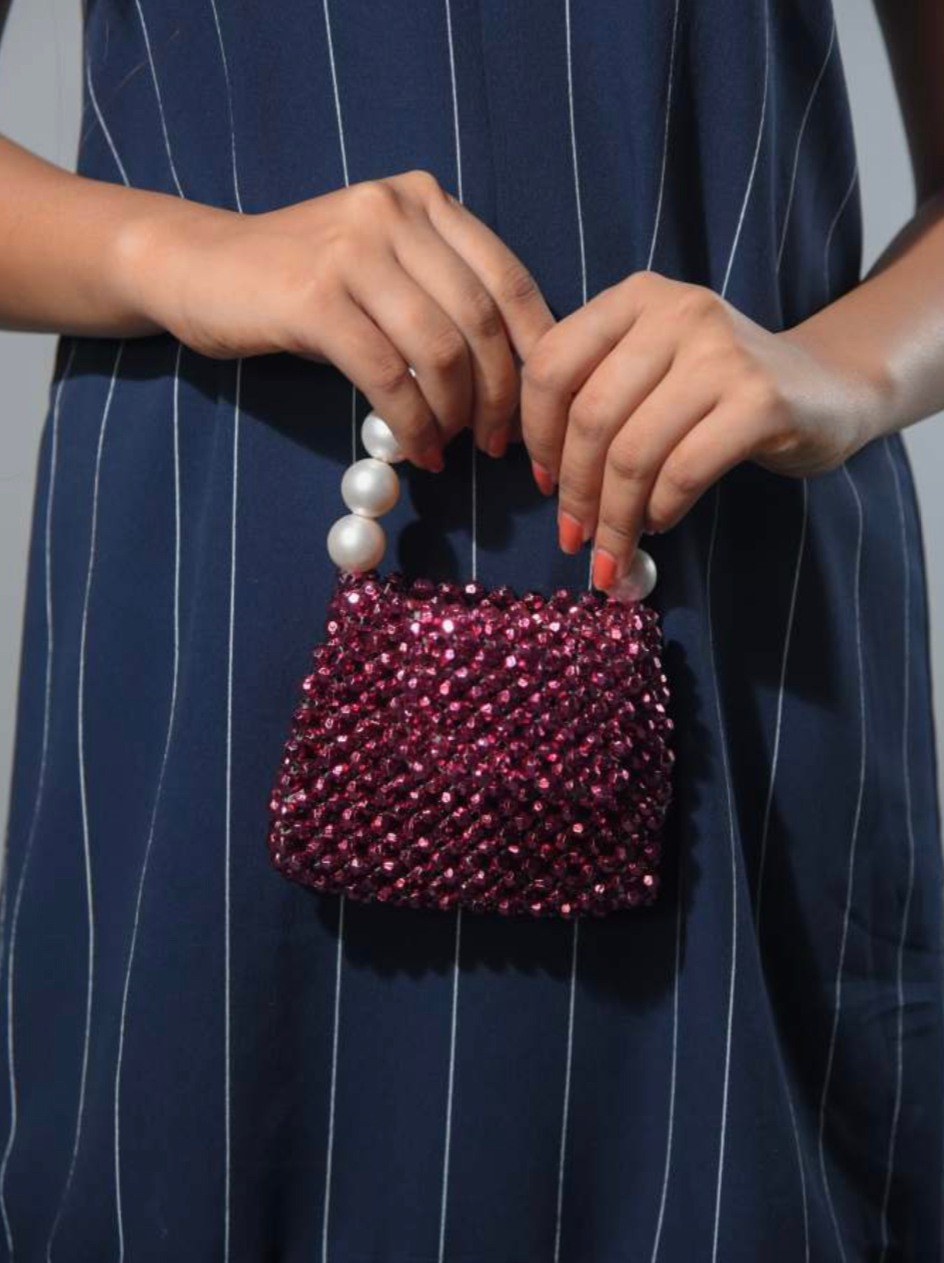 Metallic Pink Mini Bag with Pearl Handle