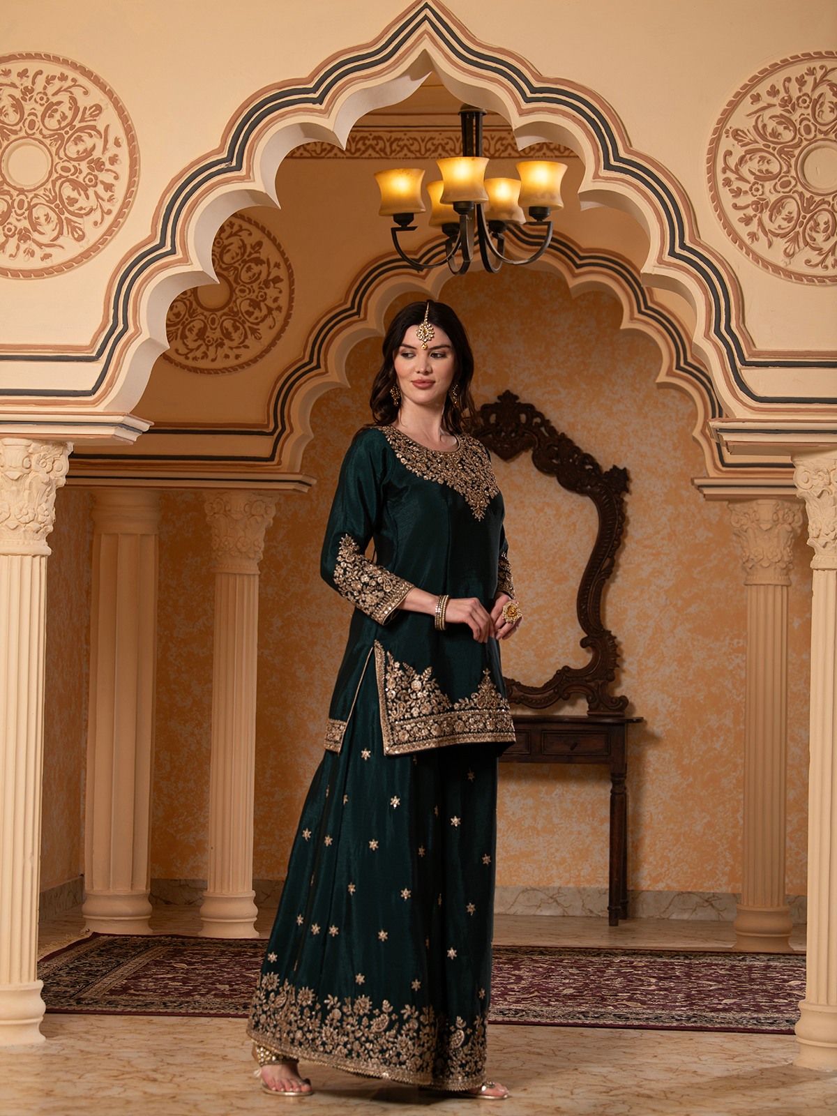 ALBION FANCY LADIES ETHNIC GREEN KURTI SET