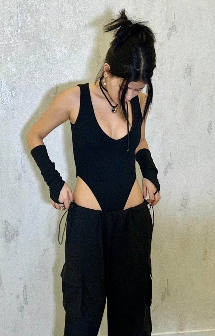 Women's Black Plunging V Bodysuit