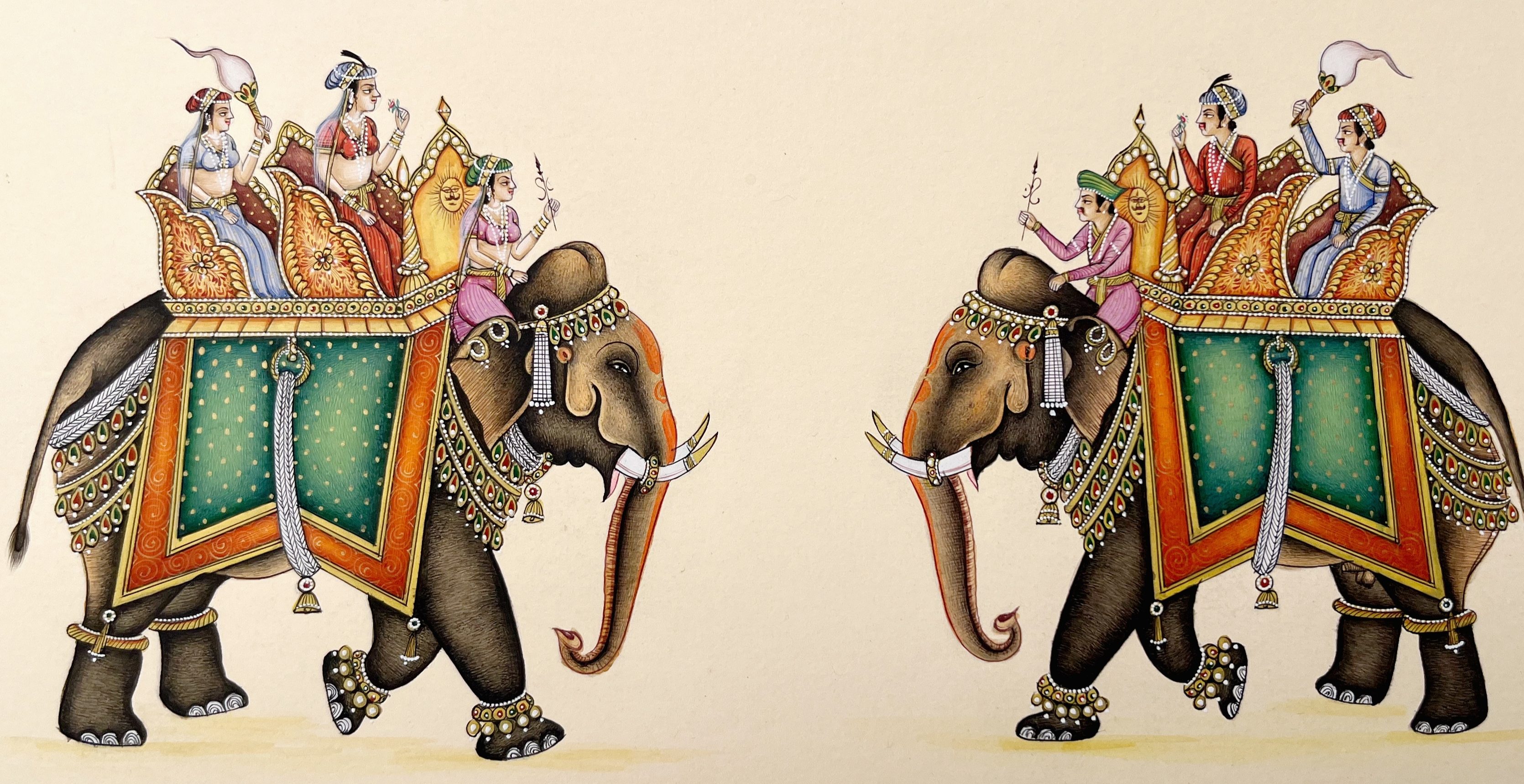 Mughal Elephant Pair Miniature Painting