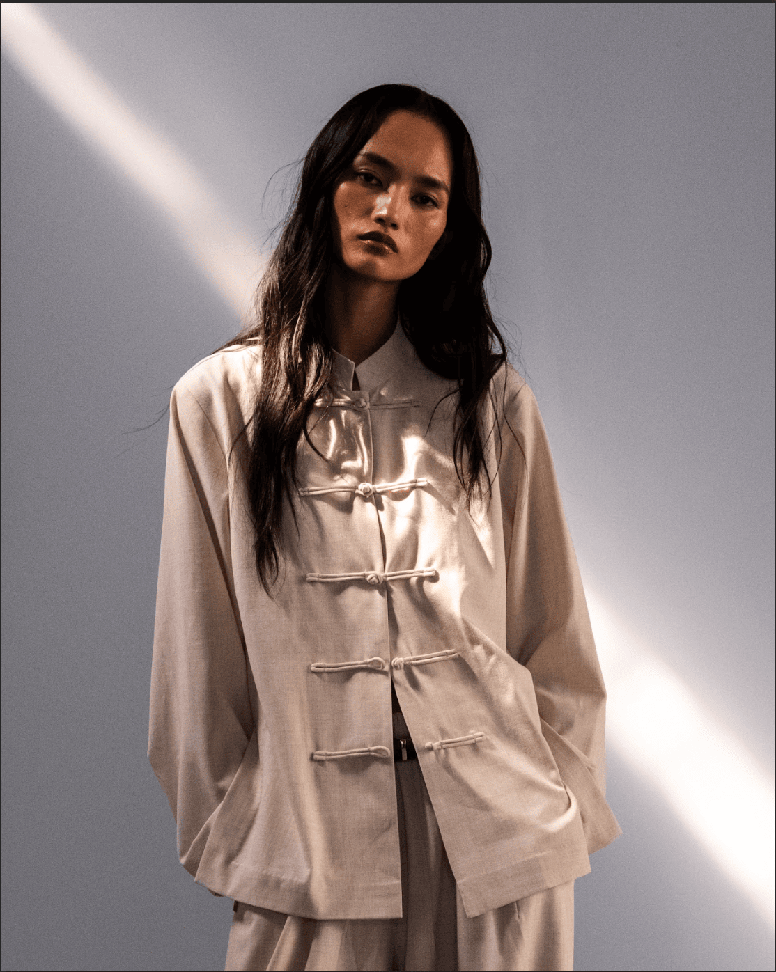 Mandarin Collar Linen Overshirt