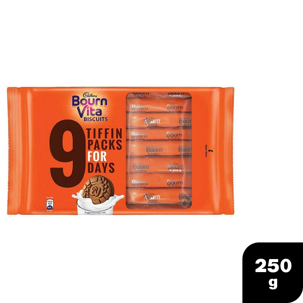 Cadbury Bournvita Biscuits Tiffin Pack 250 G (Pack Of 9)