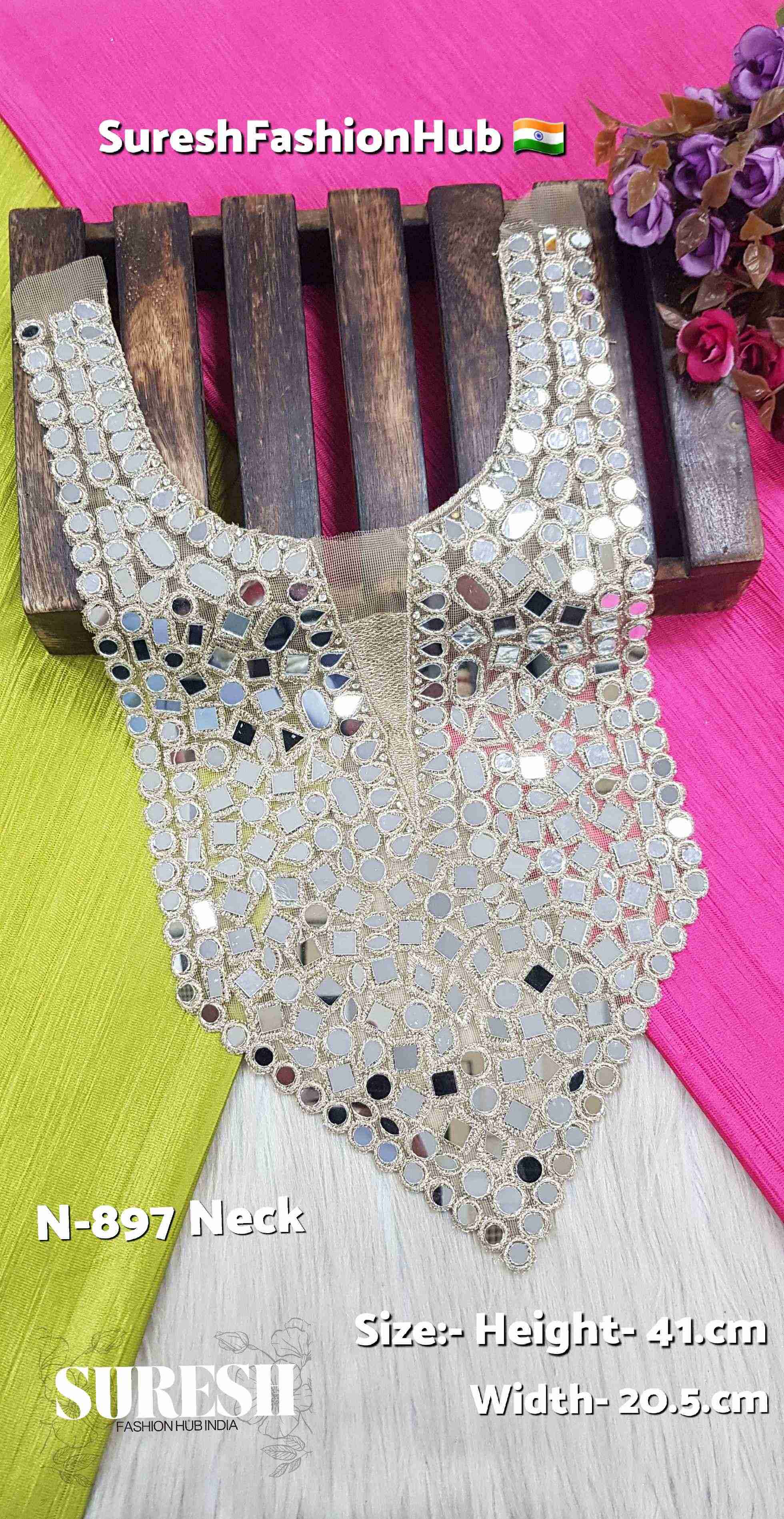 Pearl Shine Rhinestone Mirror Neck Design – Pearl | N-897