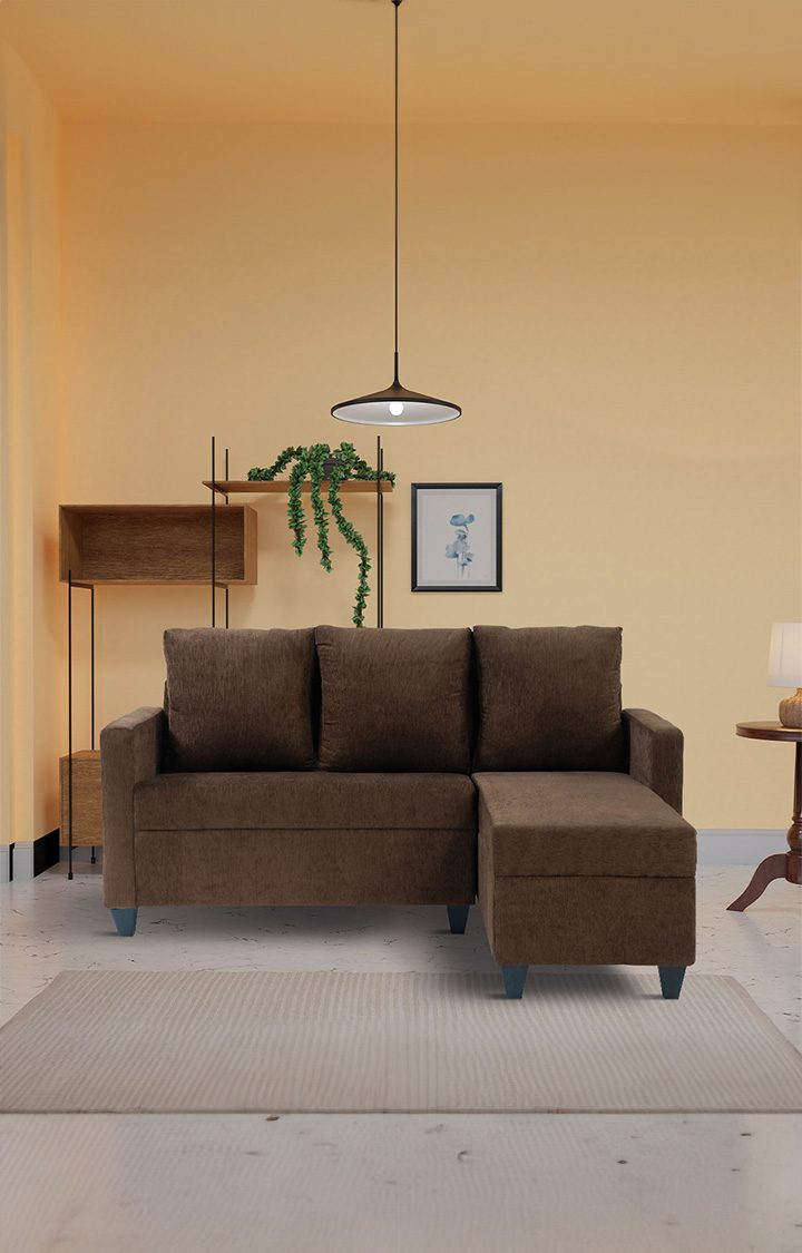 neudot Saya LHS Sectional Sofa for Living Room |4 Person Sofa| Premium Fabric with Cushioned Armrest | 12 Months Warranty| Solid Wood Frame| 4 Seater in Saya Brown Color DIY(Do-It-Yourself)