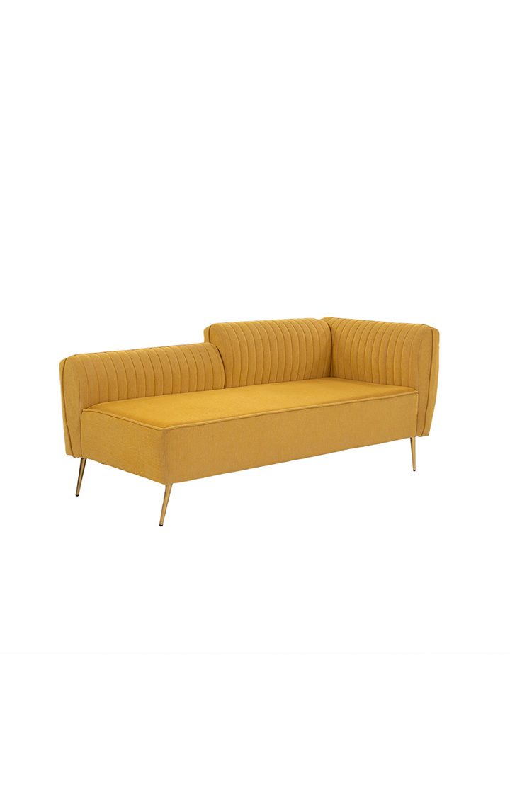 neudot Diva RHS Sofa Chaise Lounger with Golden Legs for Living Room|Bedroom|2 Person Sofa|Diwan|Premium Fabric | Solid Wood Frame|2 Seater (Colour : Husky Yellow (DIY))