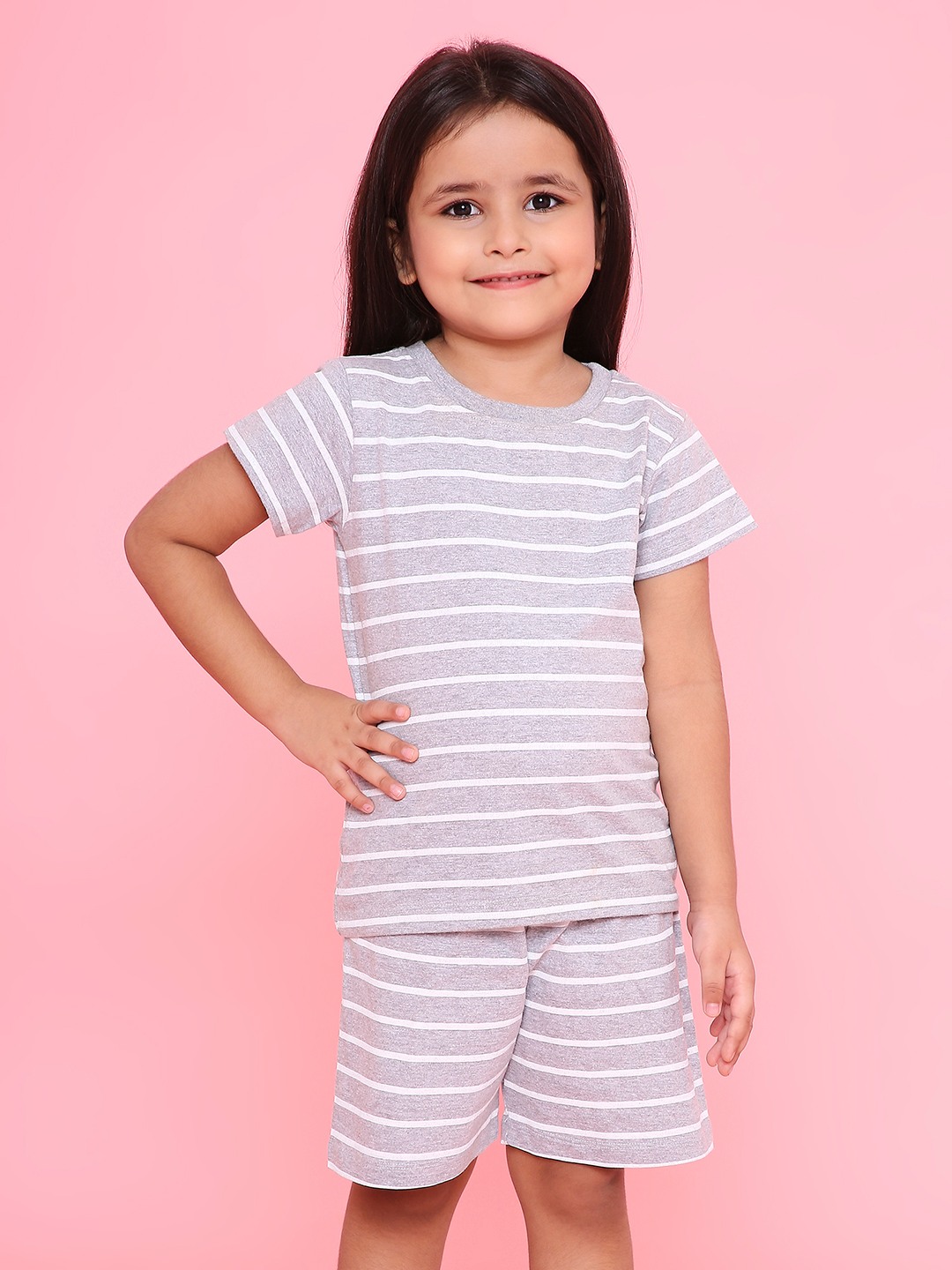 Girls- 2 piece printed cotton shorts & T-shirt lounge set