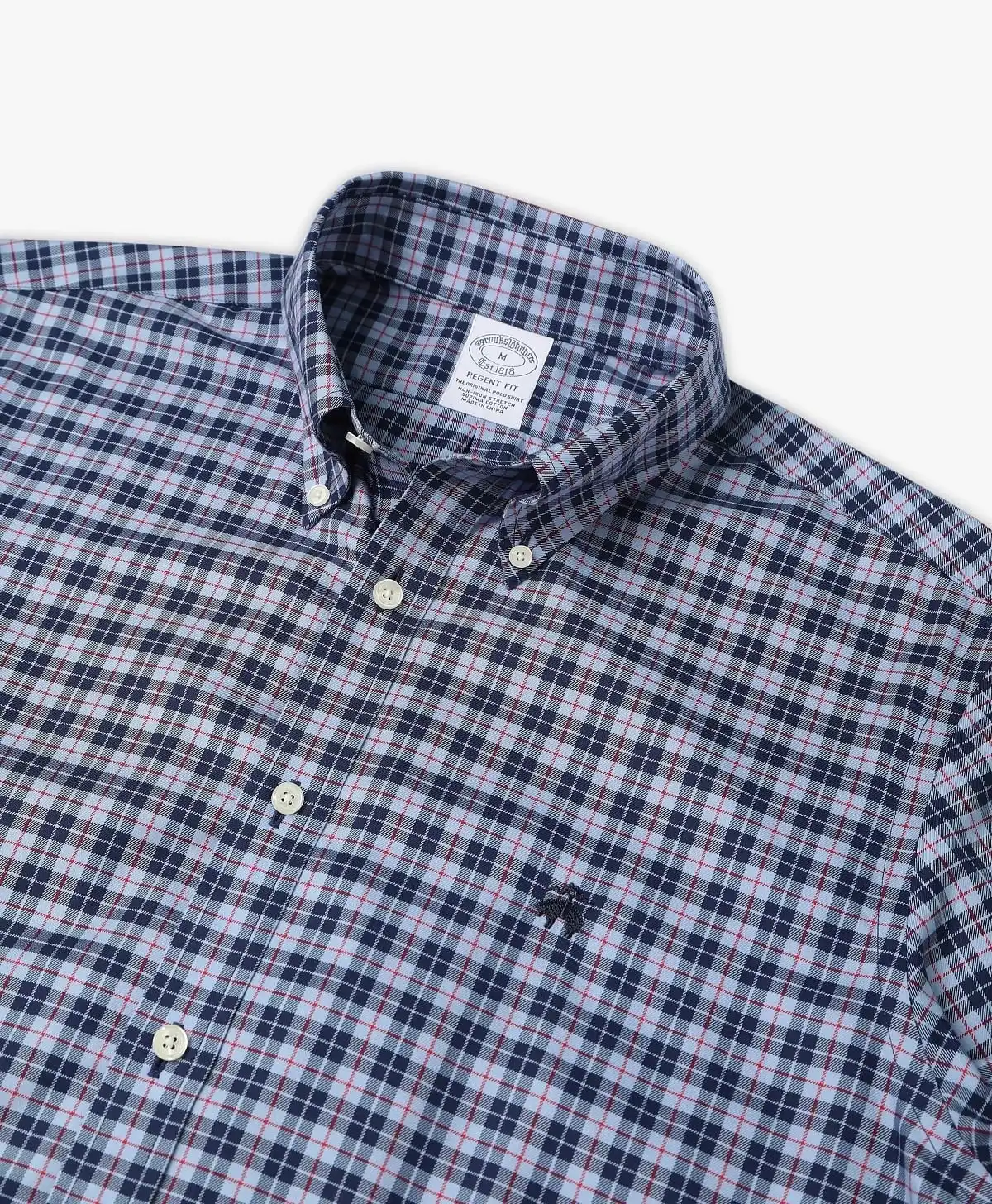 Non-Iron Twill Polo Button-Down Collar Tartan Regular Fit Sport Shirt