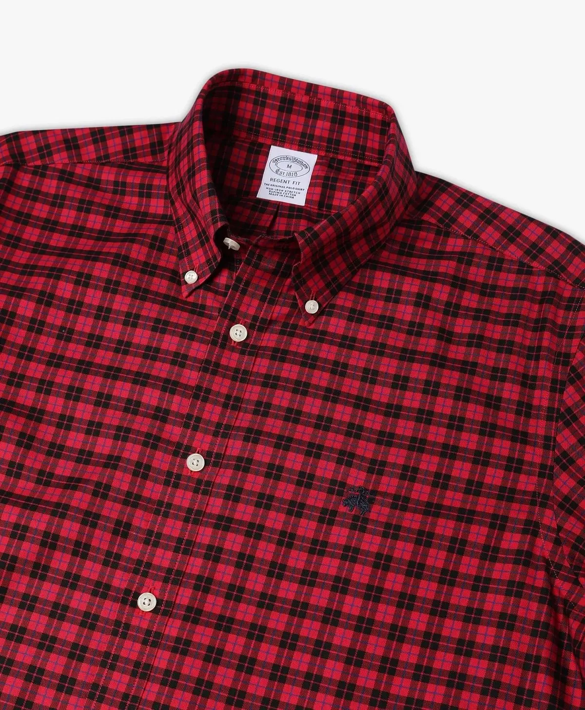 Non-Iron Twill Polo Button-Down Collar Tartan Regular Fit Sport Shirt