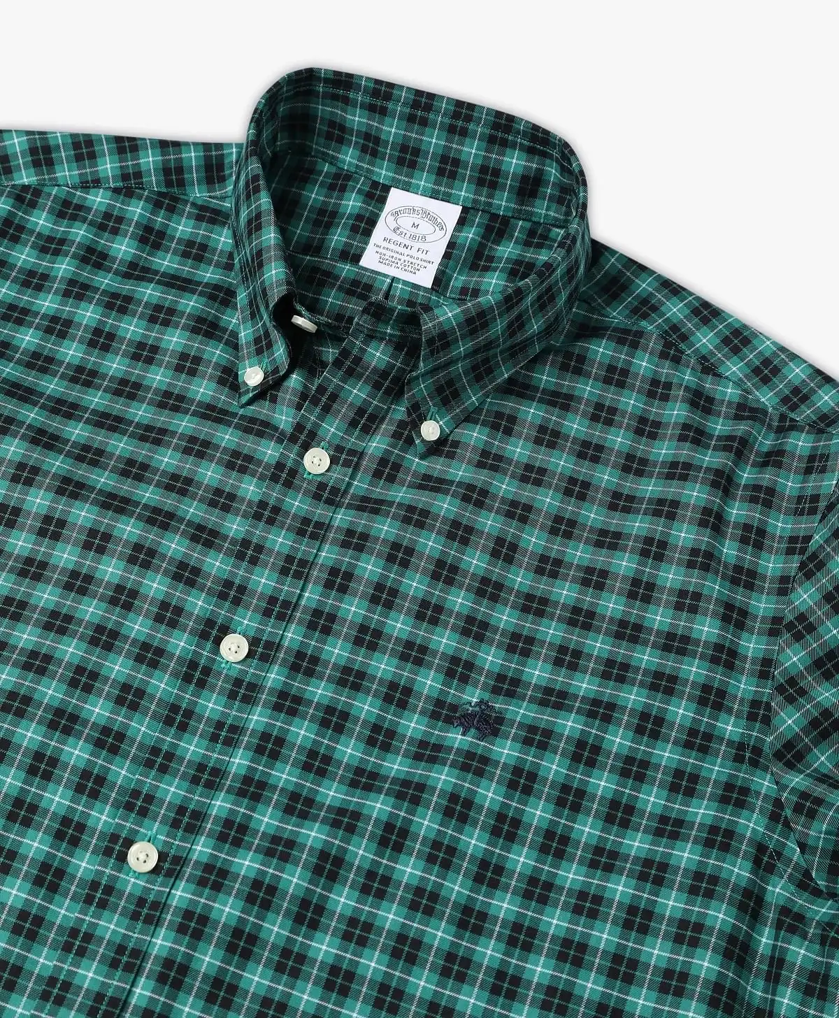 Non-Iron Twill Polo Button-Down Collar Tartan Regular Fit Sport Shirt