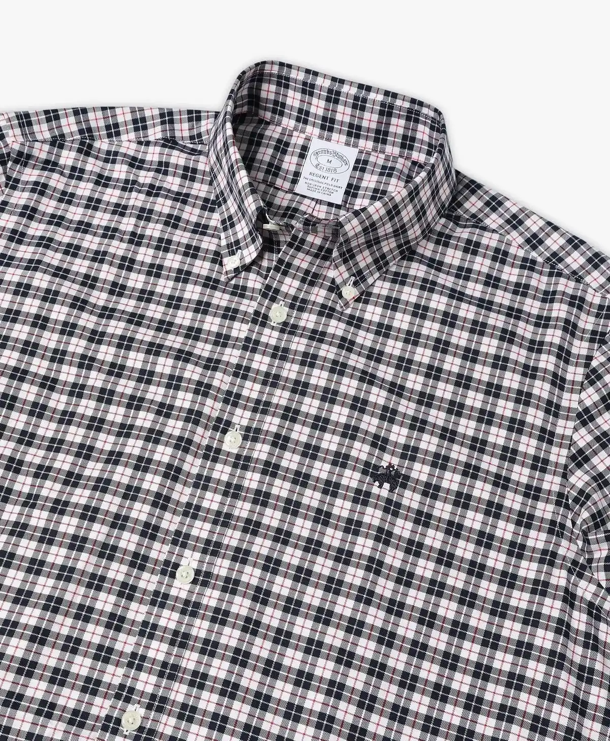 Non-Iron Twill Polo Button-Down Collar Tartan Regular Fit Sport Shirt
