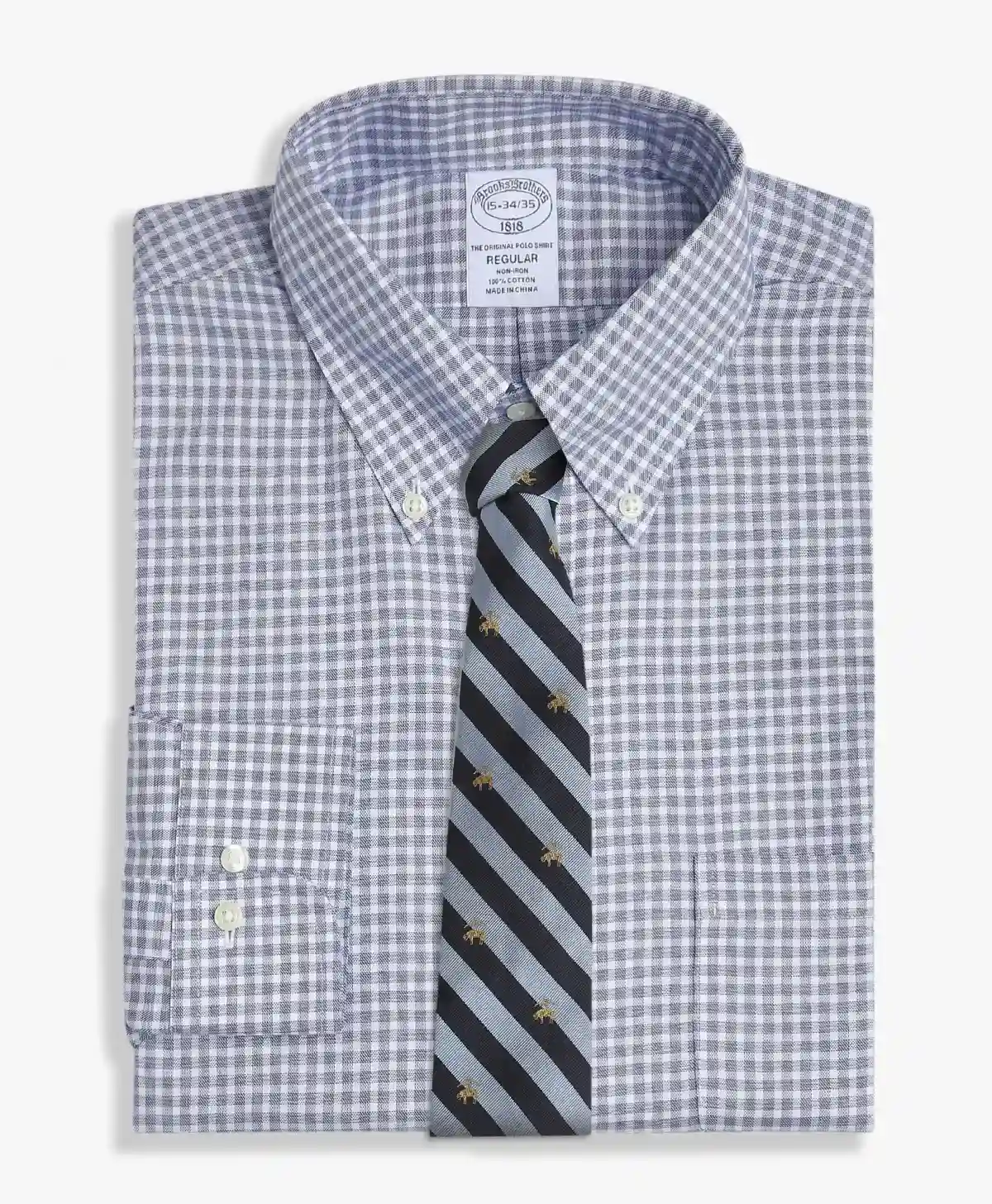 Non-Iron Twill Polo Button-Down Collar Checked Regular Fit Dress Shirt