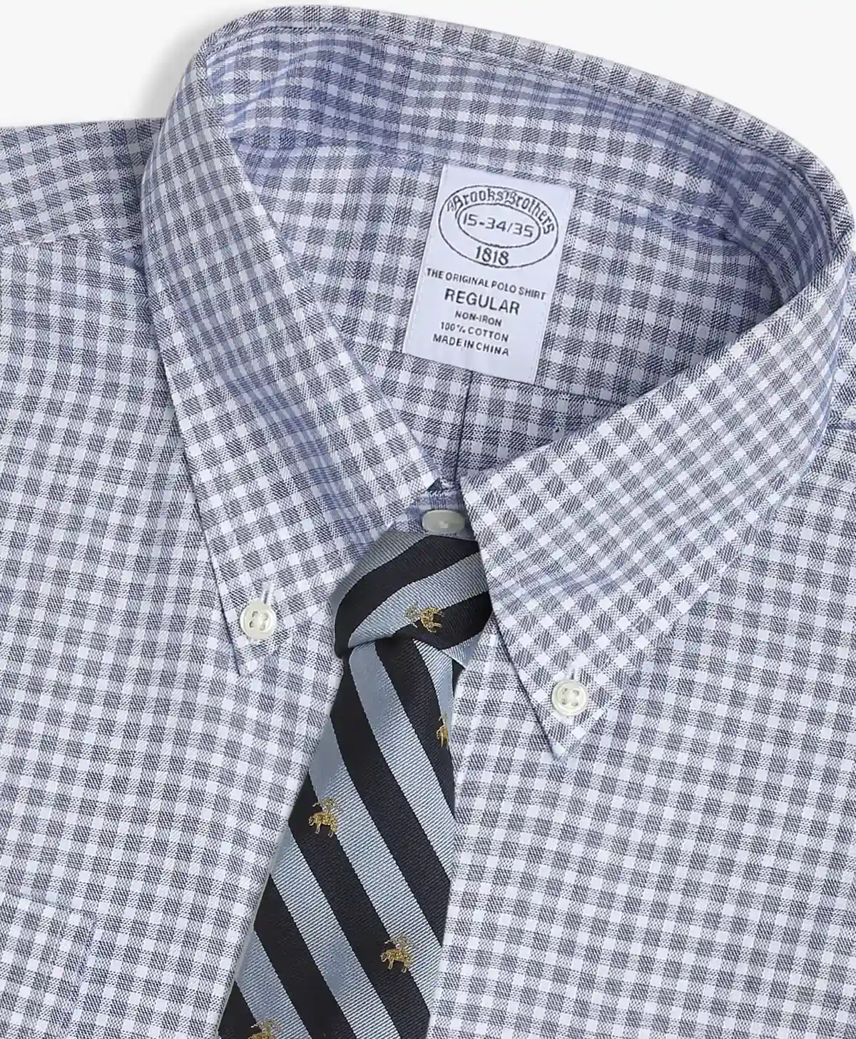 Non-Iron Twill Polo Button-Down Collar Checked Regular Fit Dress Shirt