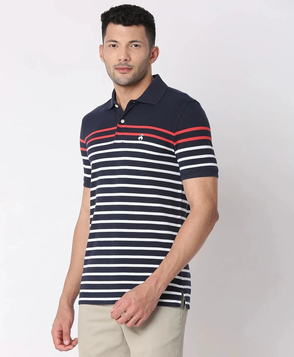 Cotton Pique Striped Slim Fit Polo
