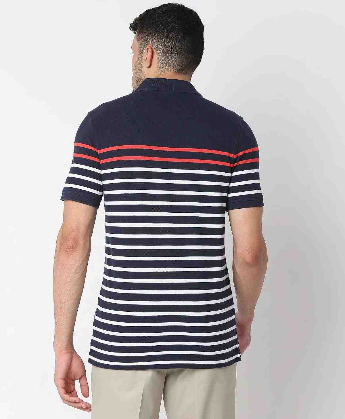 Cotton Pique Striped Slim Fit Polo