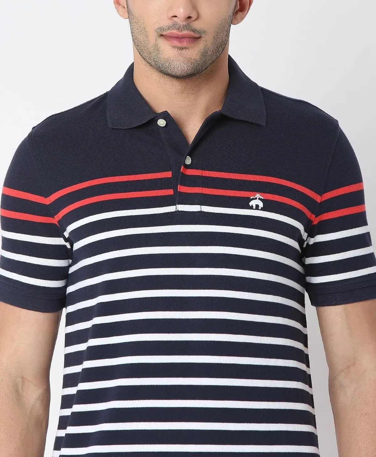 Cotton Pique Striped Slim Fit Polo