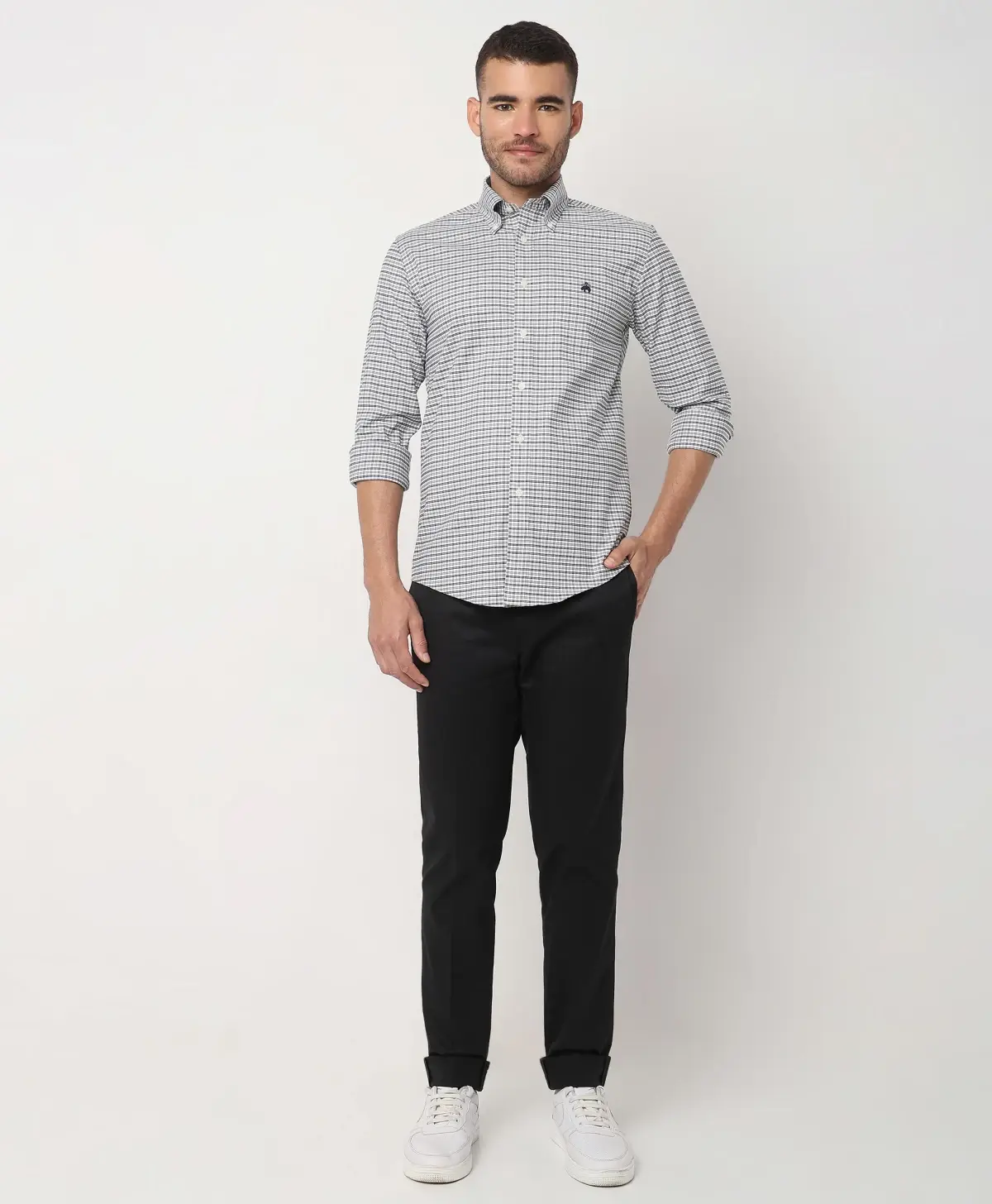 Non-Iron Oxford Polo Button-Down Collar Mini Graph Checks Regular Fit Sport Shirt