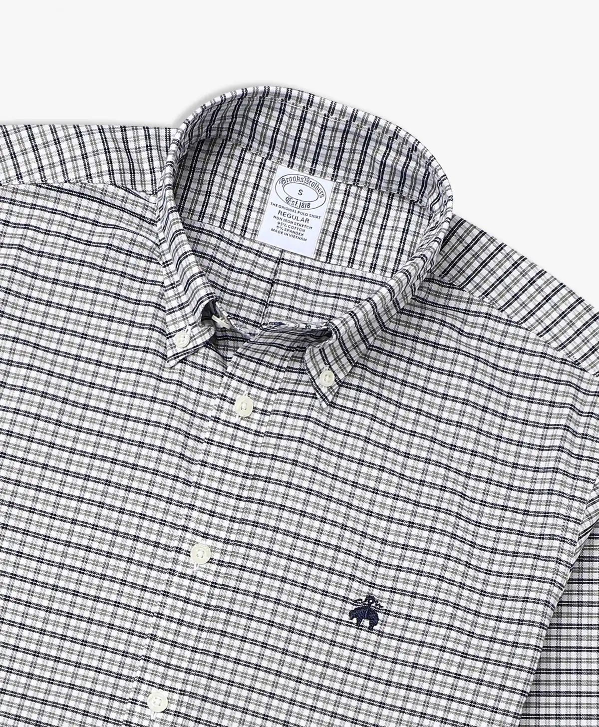 Non-Iron Oxford Polo Button-Down Collar Mini Graph Checks Regular Fit Sport Shirt