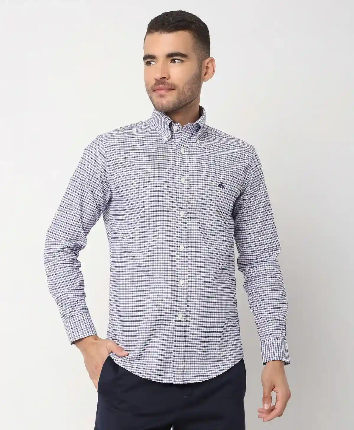 Non-Iron Oxford Polo Button-Down Collar Mini Graph Checks Regular Fit Sport Shirt