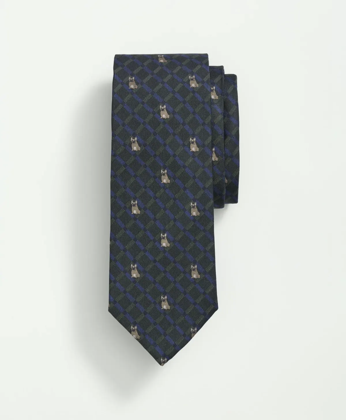 Brooks Brothers | Frenchie Dog Print Green Silk Tie