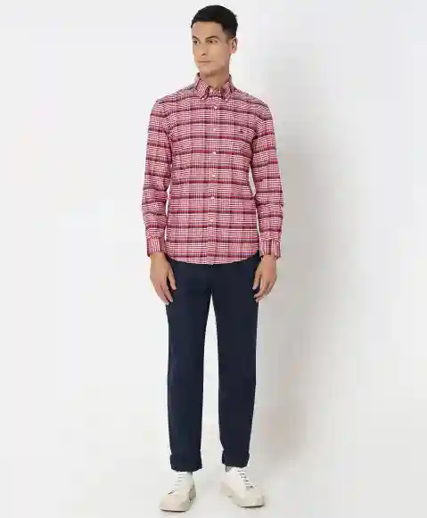 Regular Finish Oxford Polo Button-Down Collar Checked Regular Fit Sport Shirt