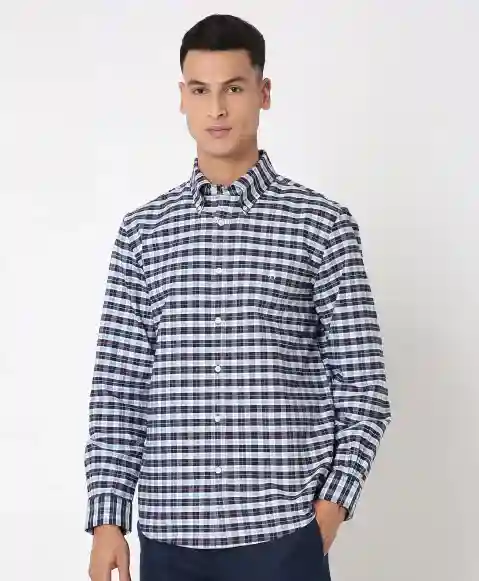 Regular Finish Oxford Polo Button-Down Collar Checked Regular Fit Sport Shirt