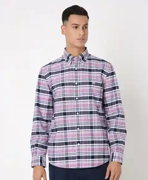 Regular Finish Oxford Polo Button-Down Collar Checked Regular Fit Sport Shirt