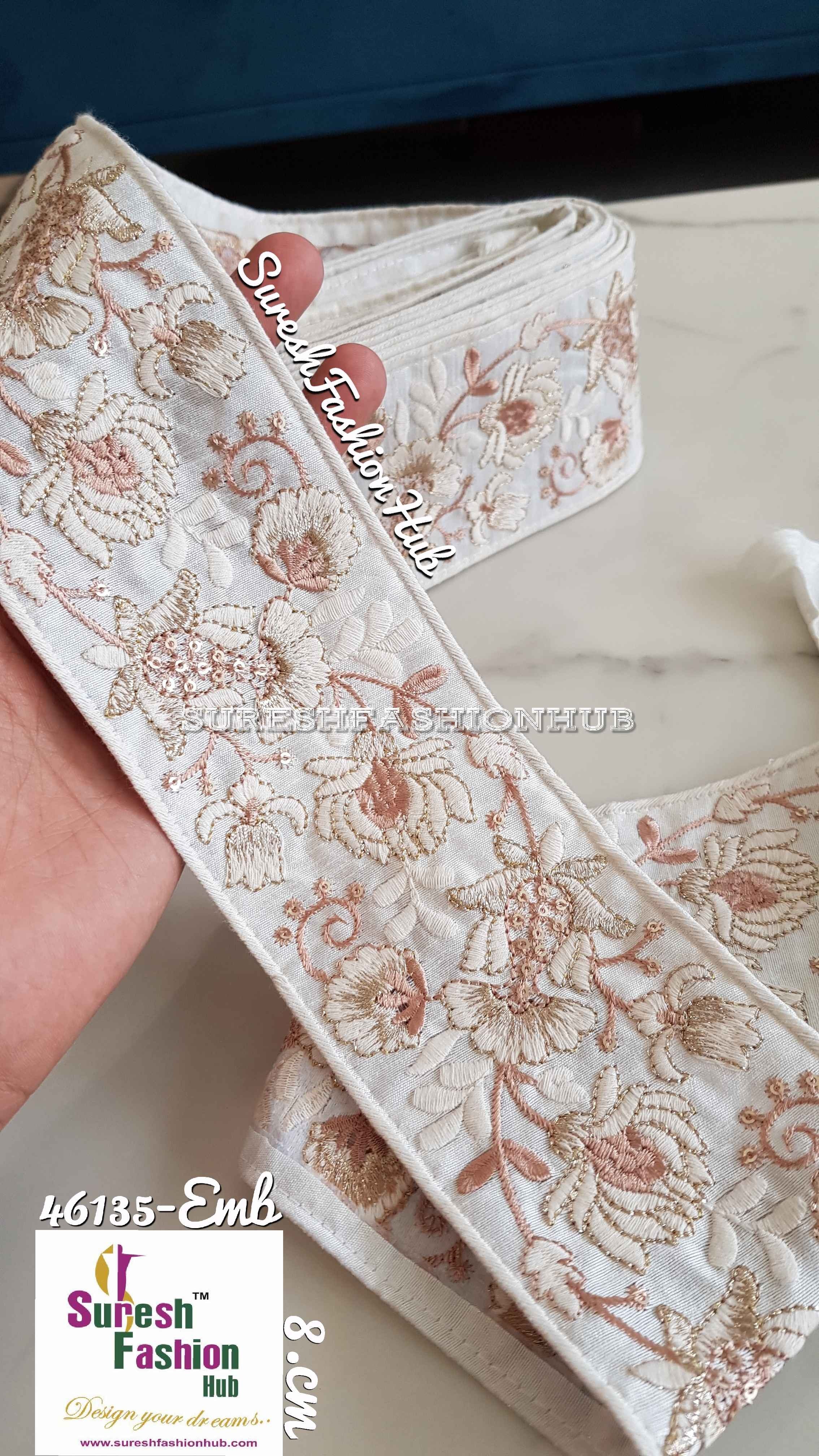 Iris Embroidery White Embroidered Trim